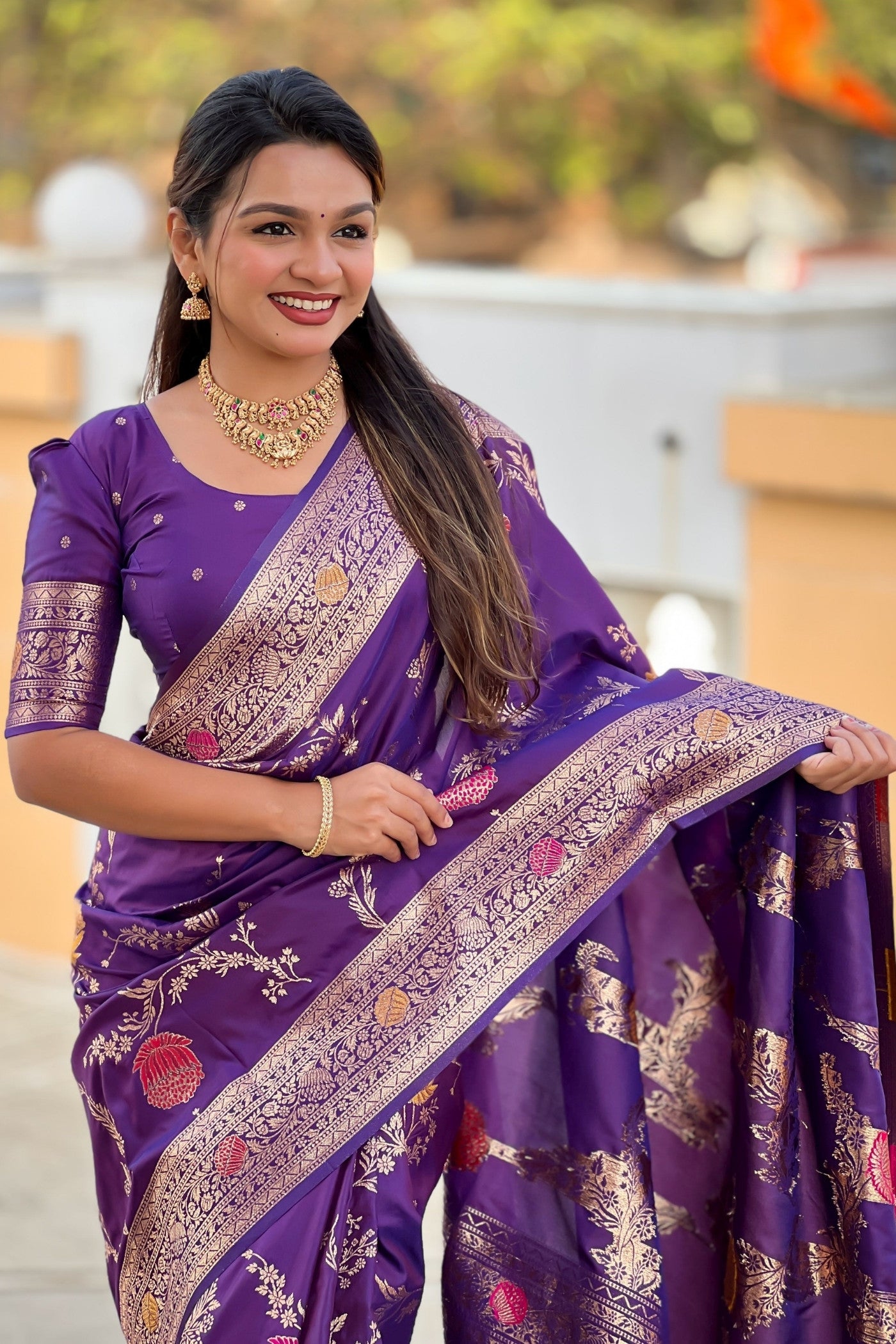 MySilkLove Mardi Gras Purple Woven Banarasi Saree