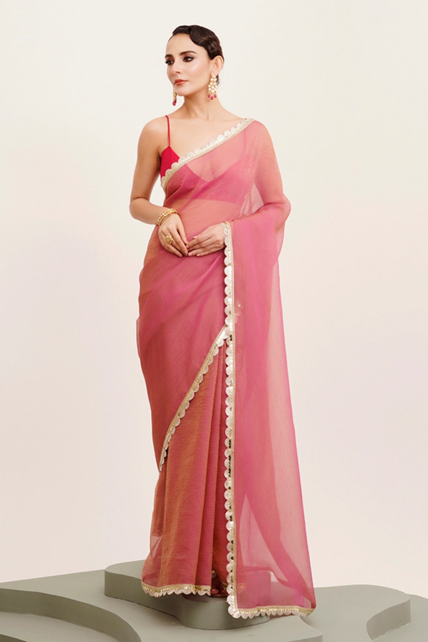 Buy MySilkLove Pink lace Tissue Partywear Saree Online