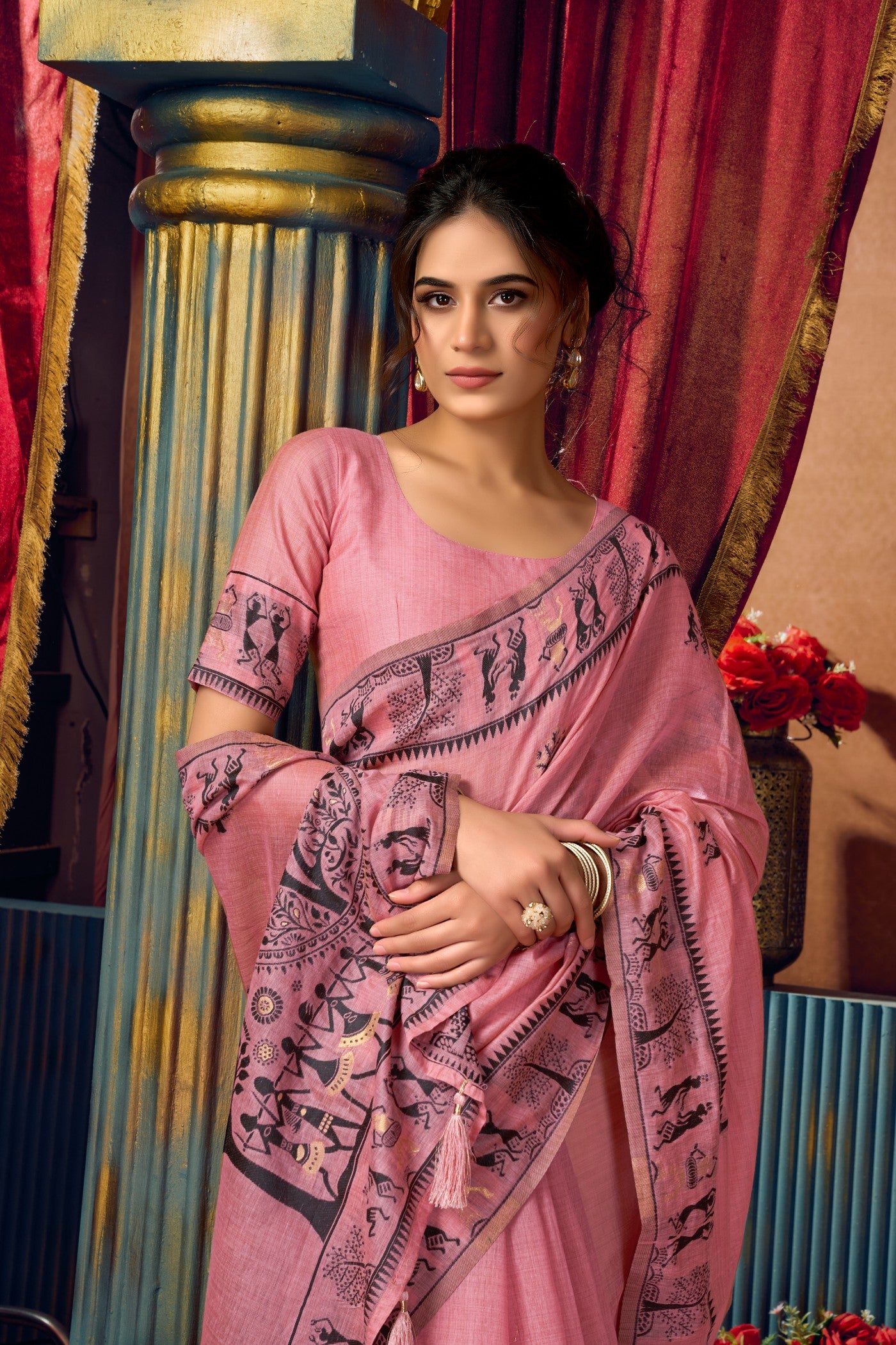 Buy MySilkLove Heather Pink Woven Modal Cotton Saree Online