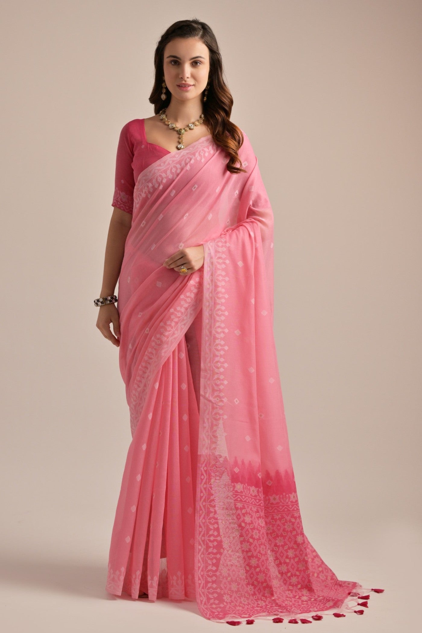 Buy MySilkLove Tonys Pink Lucknowi Woven Muga Cotton Saree Online