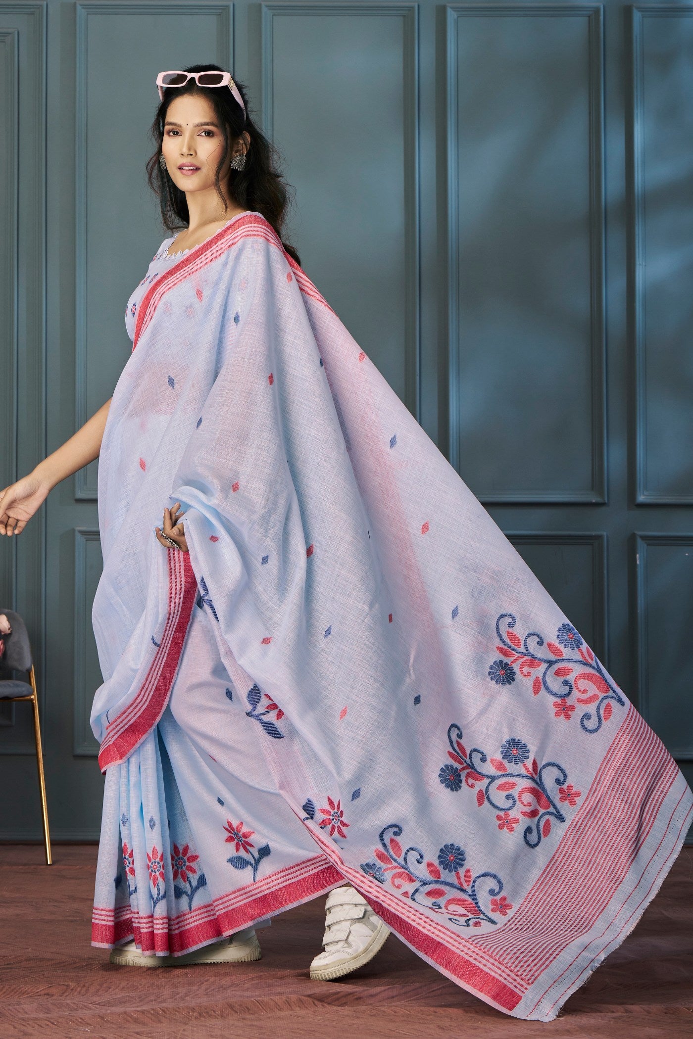 Buy MySilkLove Magnolia Purple Handloom Linen Saree Online