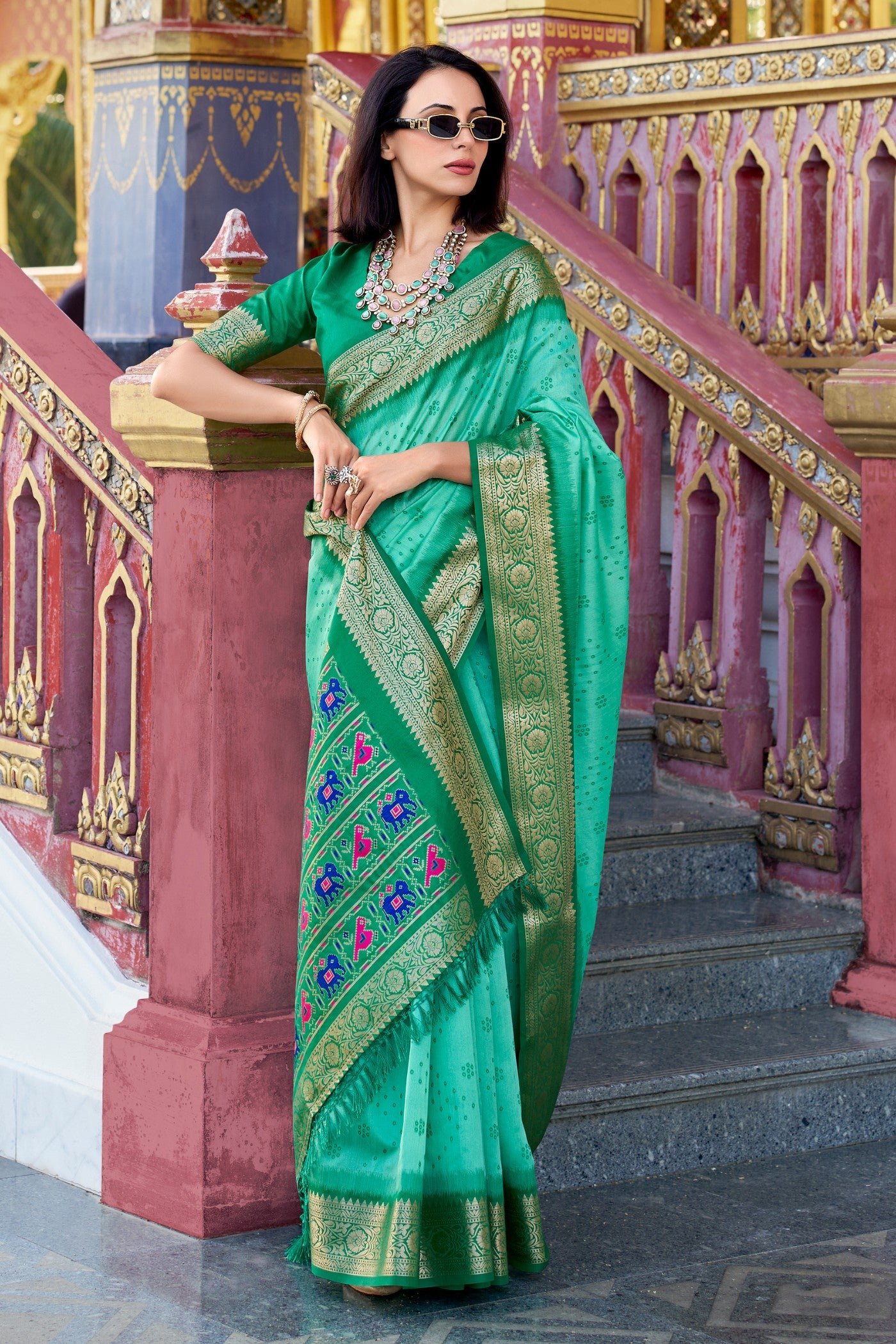 Buy MySilkLove Puerto Rico Green Woven Tussar Silk Saree Online