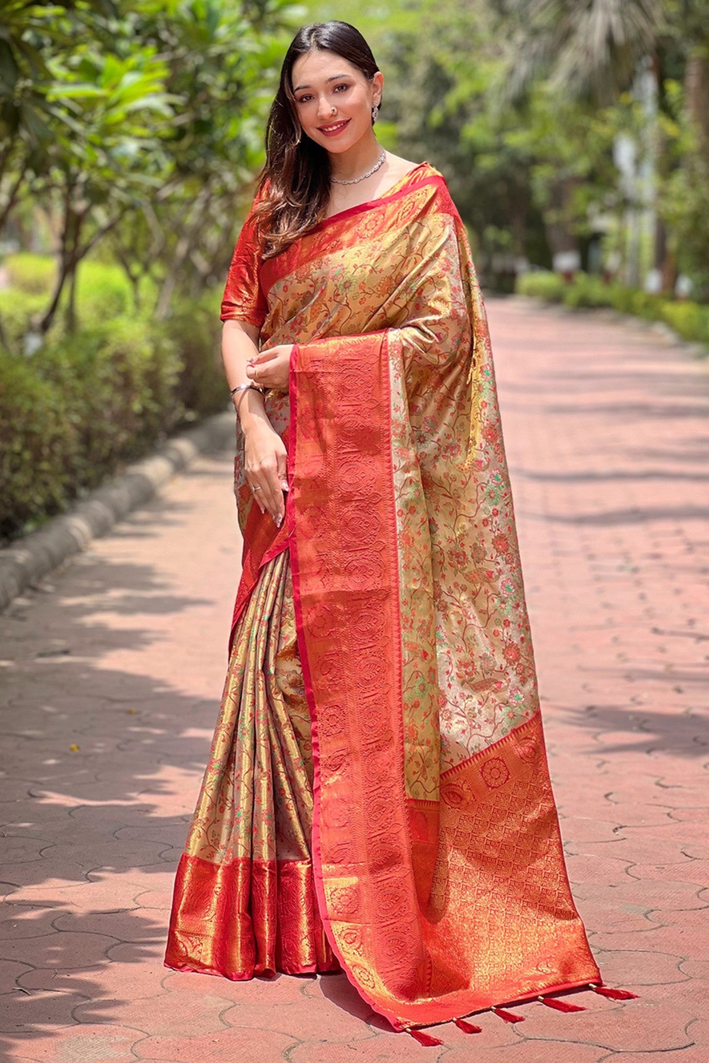 Buy MySilkLove Chocolate Brown and Gold Woven Banarasi Saree Online