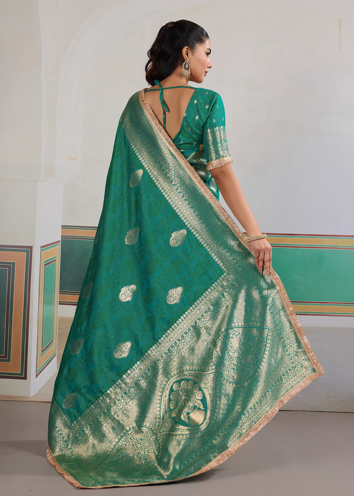 Buy MySilkLove Hunter Green Woven Banarasi Satin Silk Saree Online