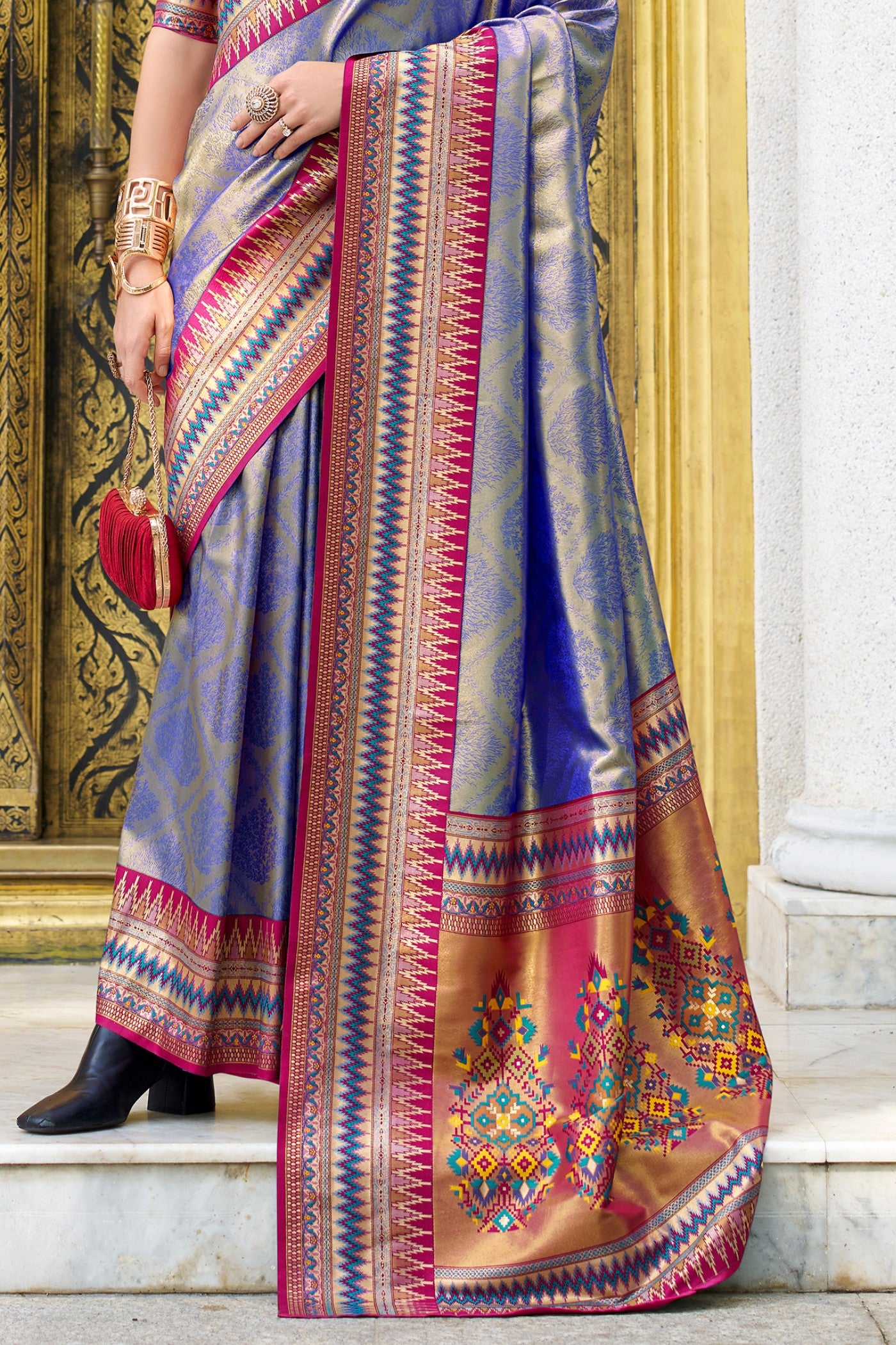 Buy MySilkLove Denim Blue Tissue Handloom Saree Online