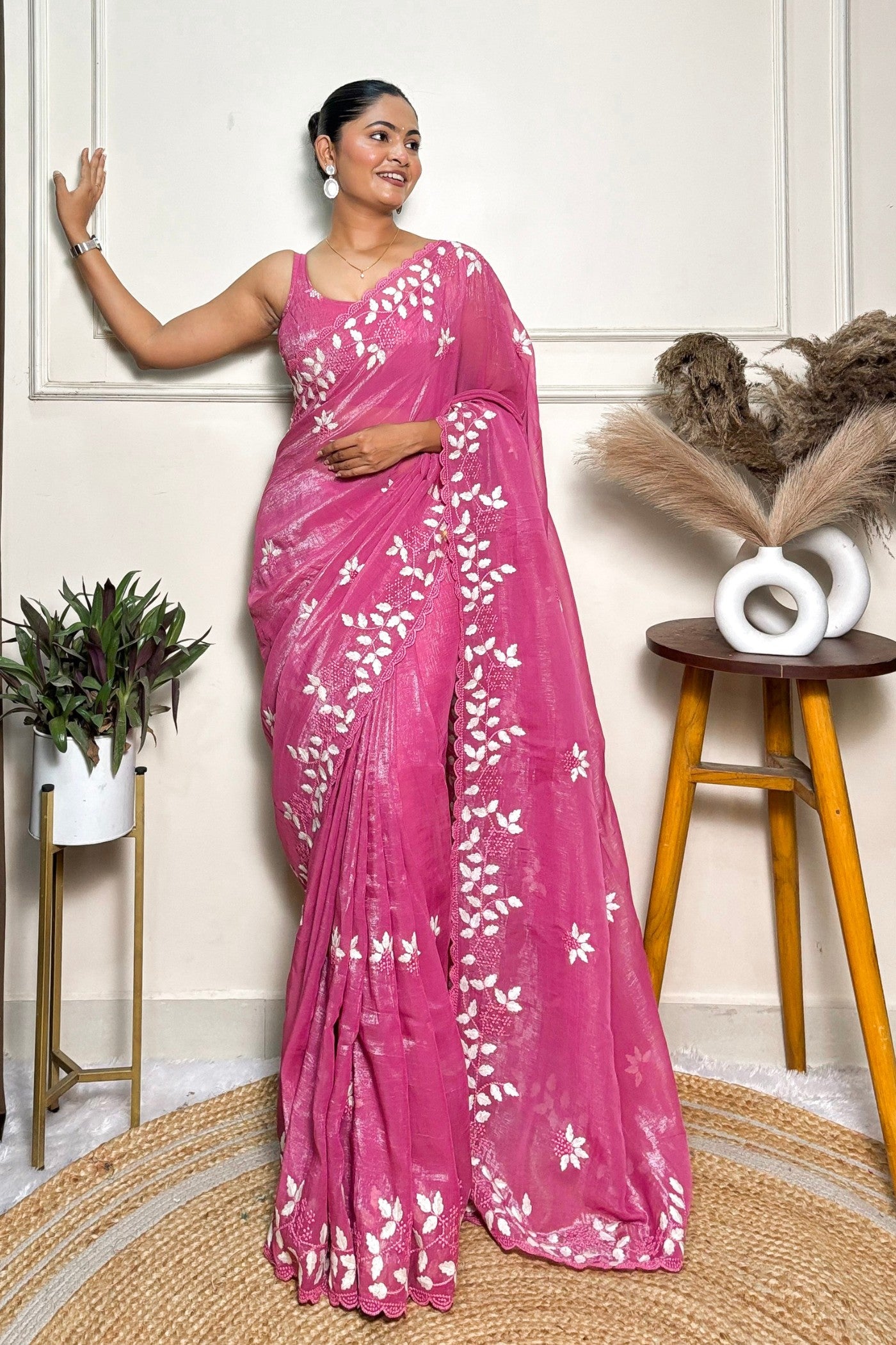 Buy MySilkLove Lotus Pink Embroidery Partywear Saree Online