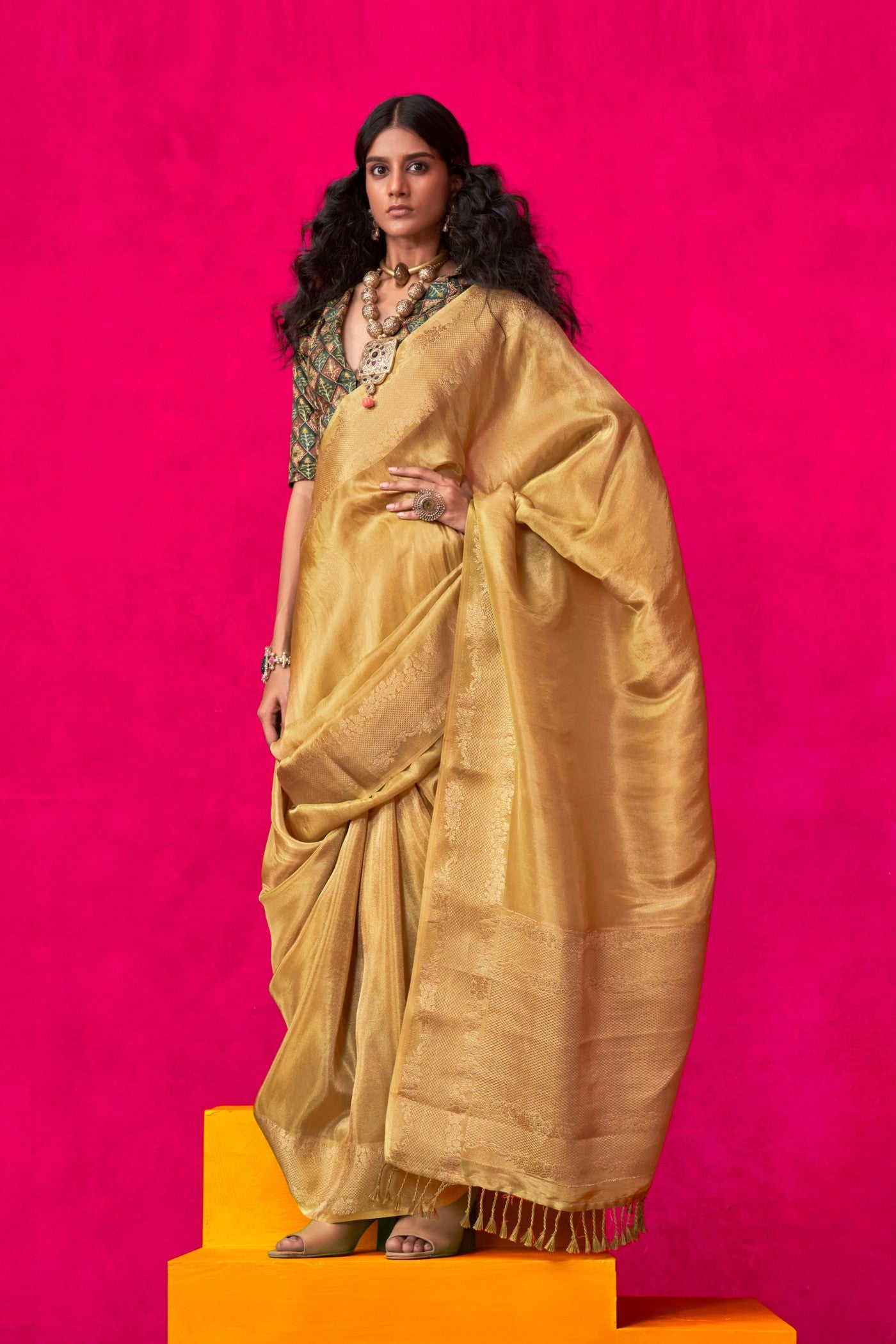 Buy MySilkLove Sunflower Yellow Tissue Silk Saree Online