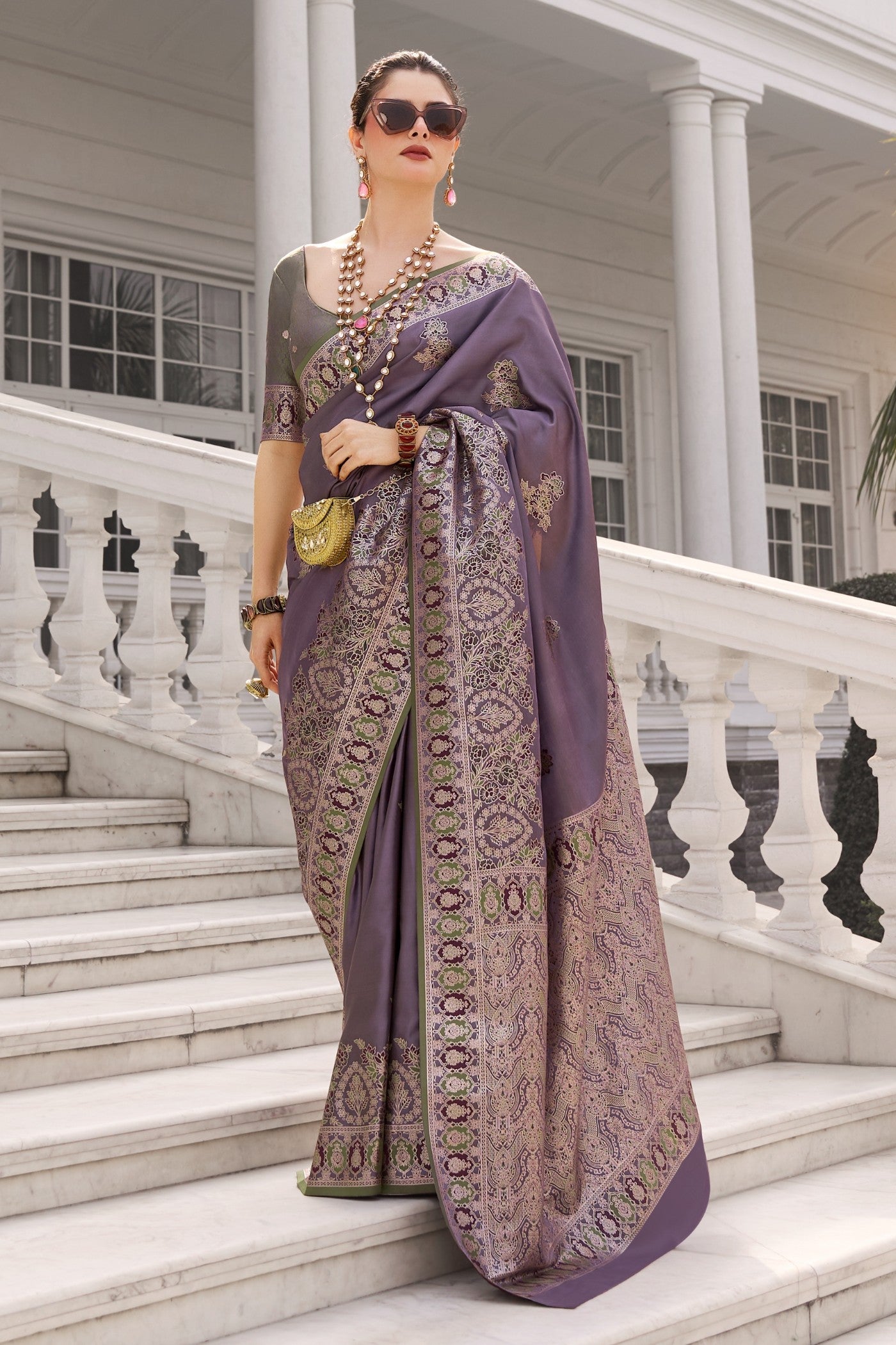 Buy MySilkLove Han Purple Woven Banarasi Saree Online
