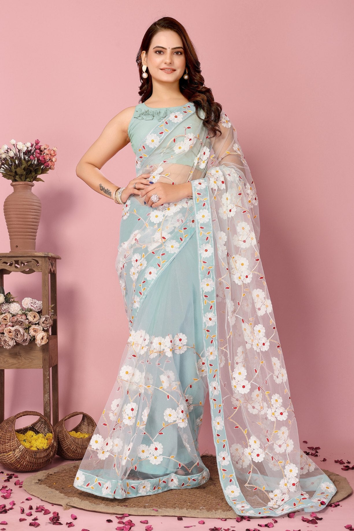 Buy MySilkLove Submarine Blue Woven Designer Embroidered Saree Online