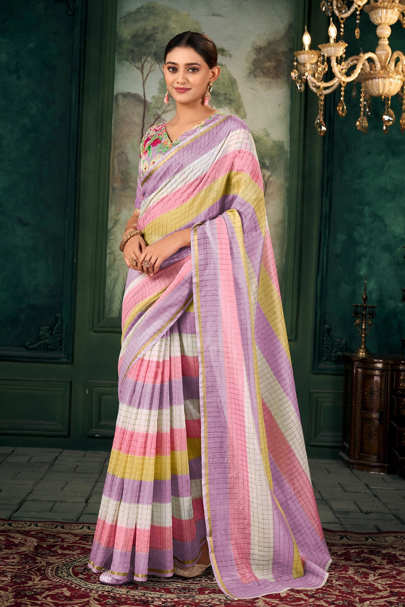 Buy MySilkLove Soap Purple Chanderi Linen Saree Online