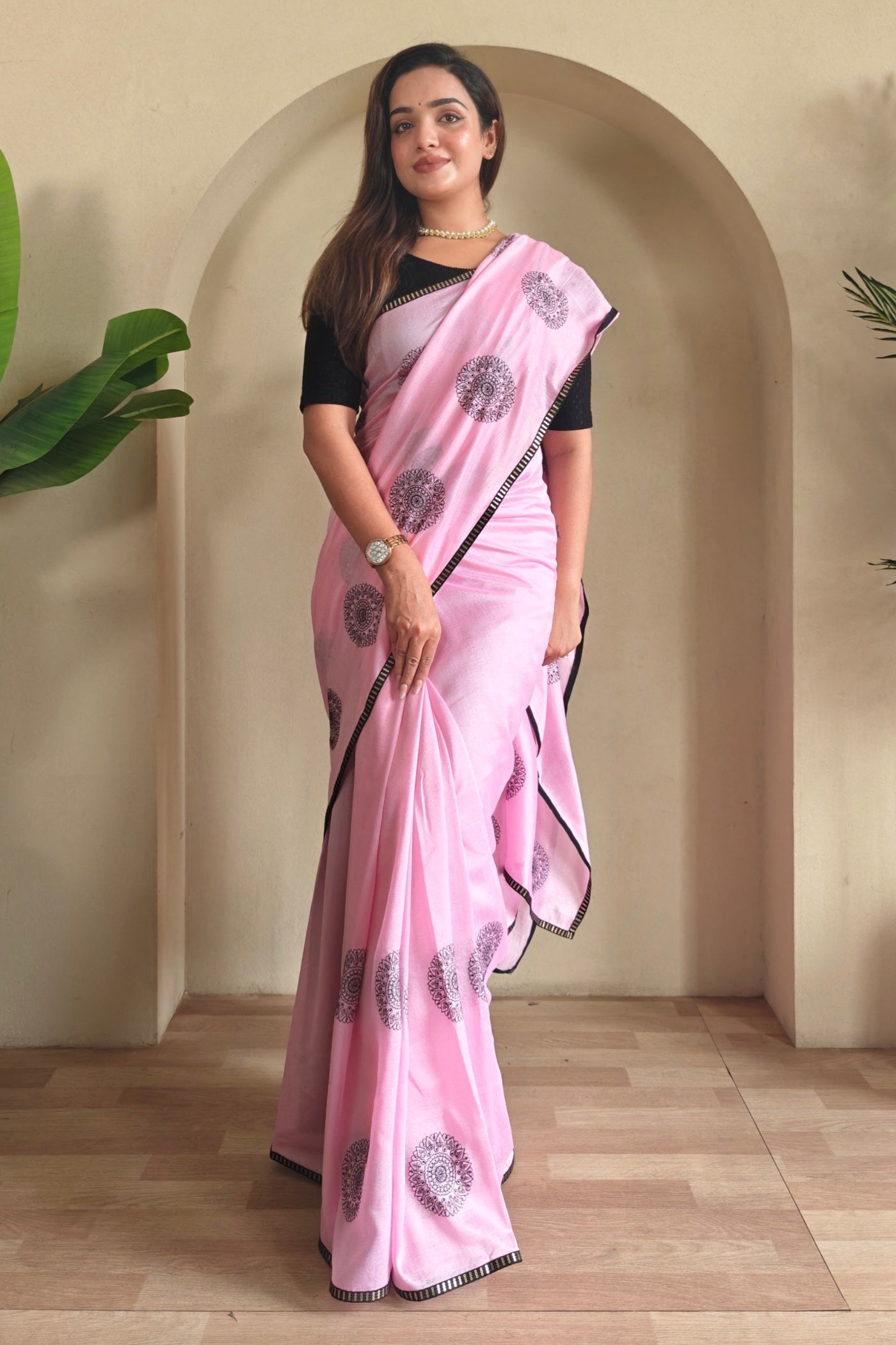 Buy MySilkLove Rose Pink Printed Silk Saree Online
