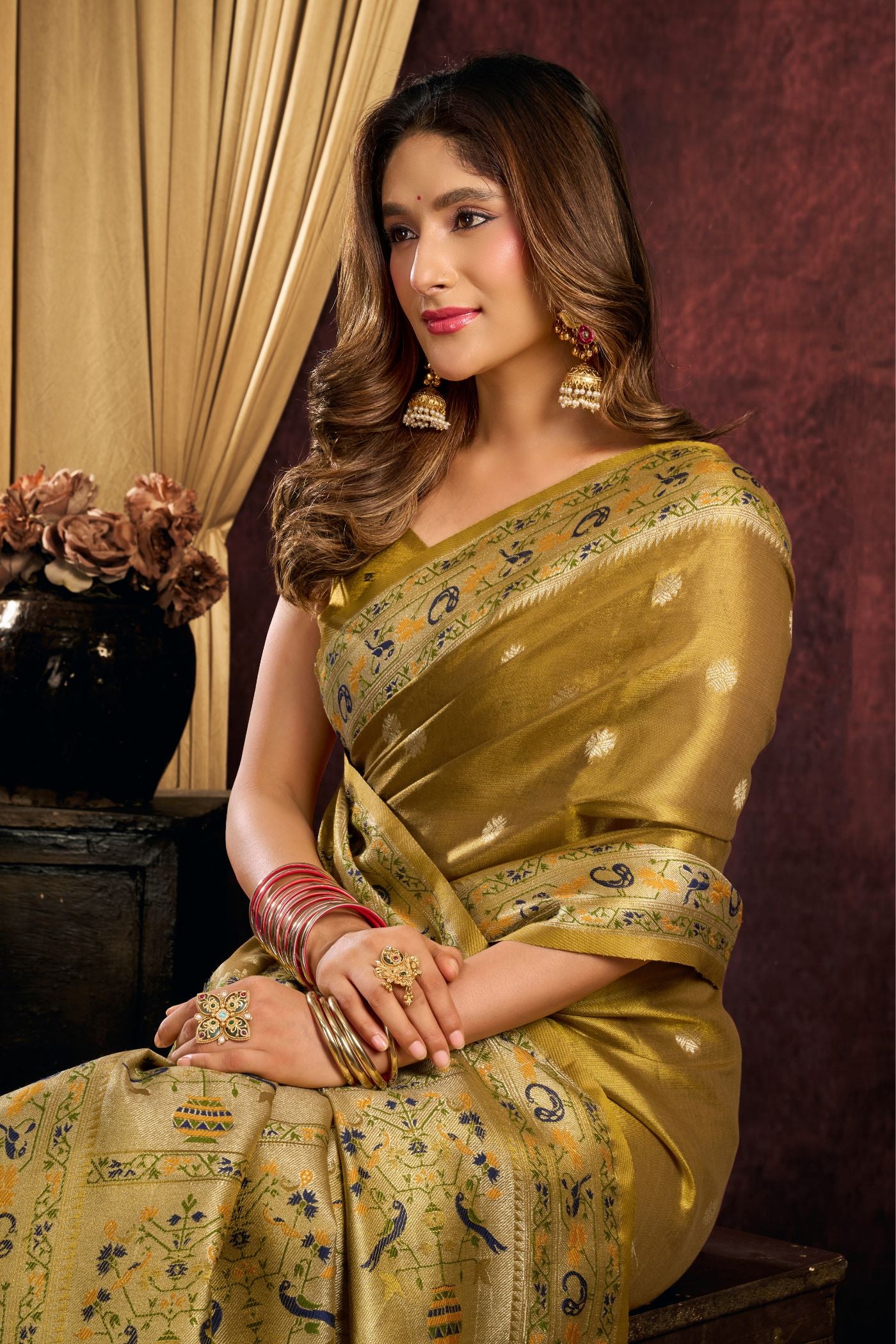 Buy MySilkLove Fern Green Woven Tissue Paithani Saree Online