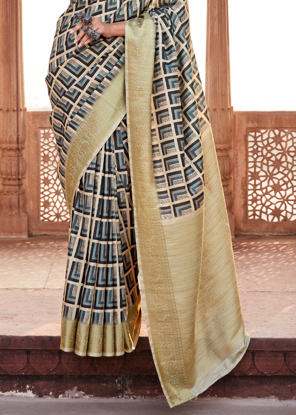 Buy MySilkLove Pewter Blue and Handloom Banarasi Silk Saree Online