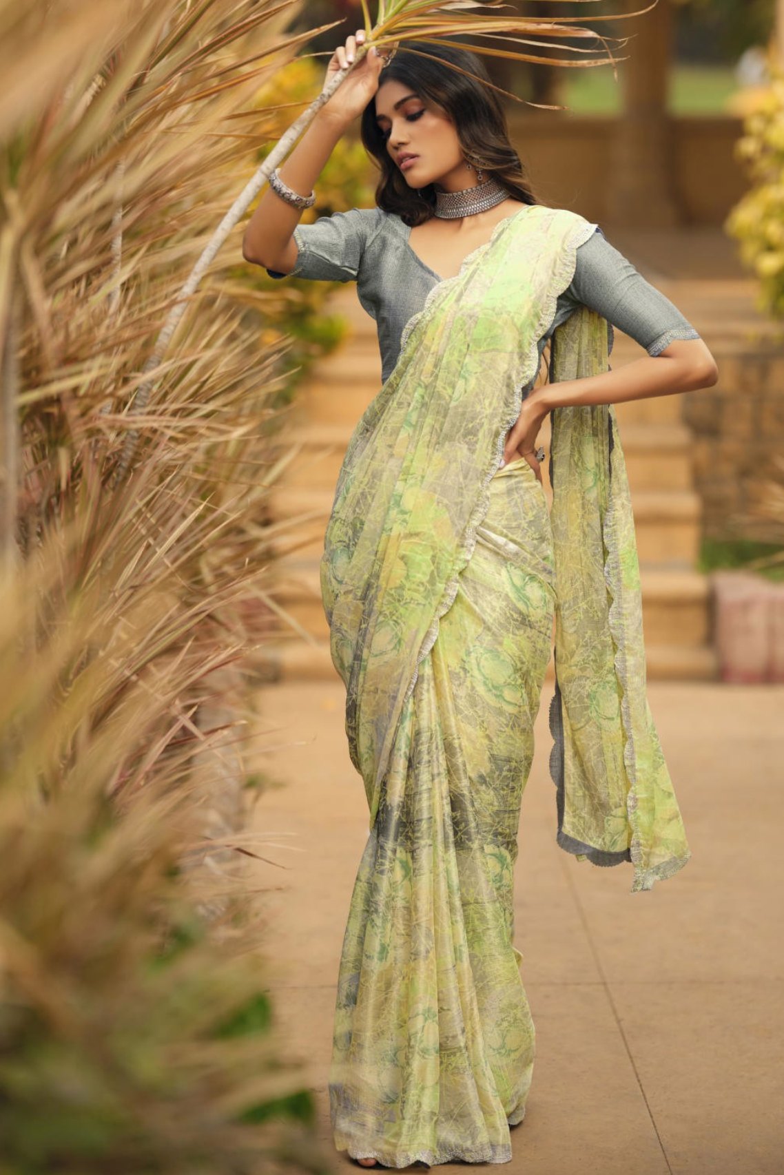 Buy MySilkLove Pavlova Green Barasso Printed Saree Online