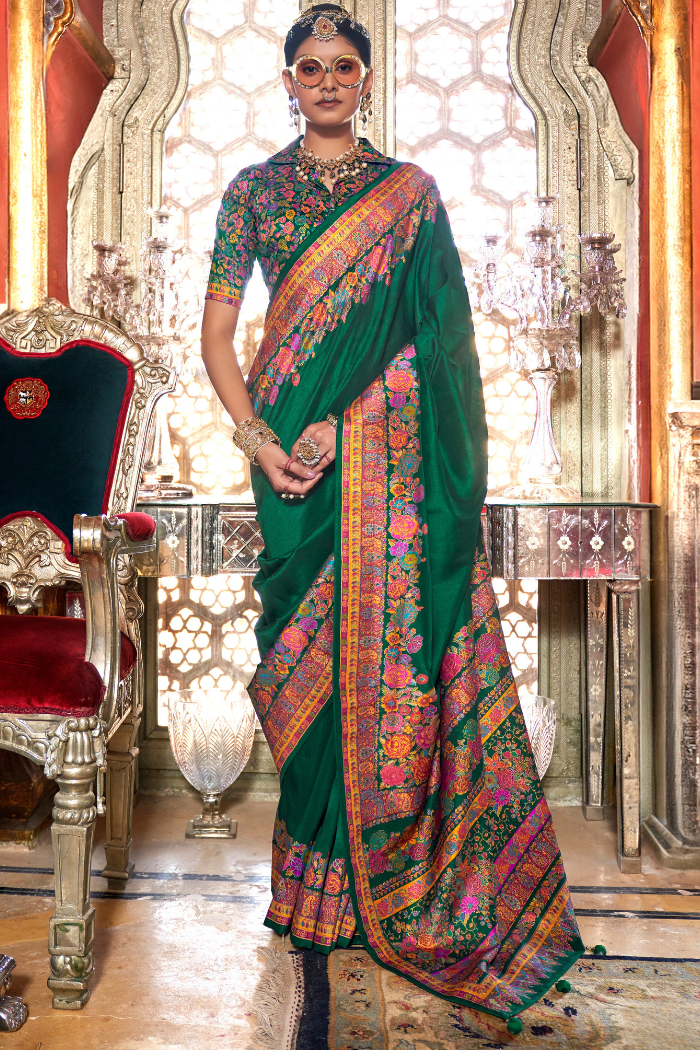 Buy MySilkLove Watercourse Green Printed Banarasi Saree Online