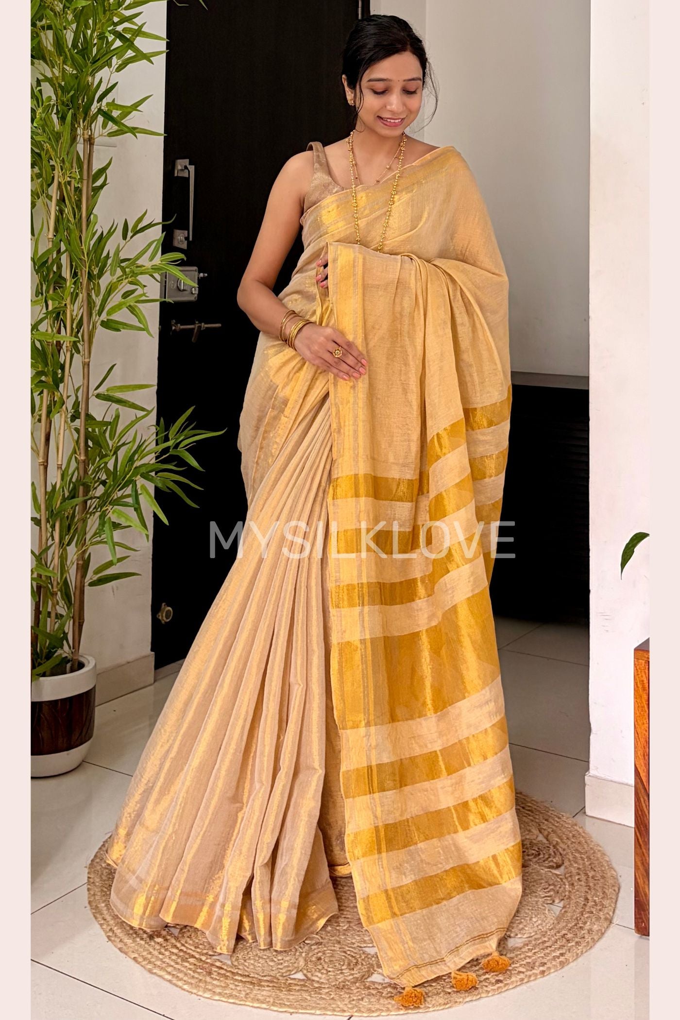 MySilkLove Butter Cream Tissue Woven Silk Saree