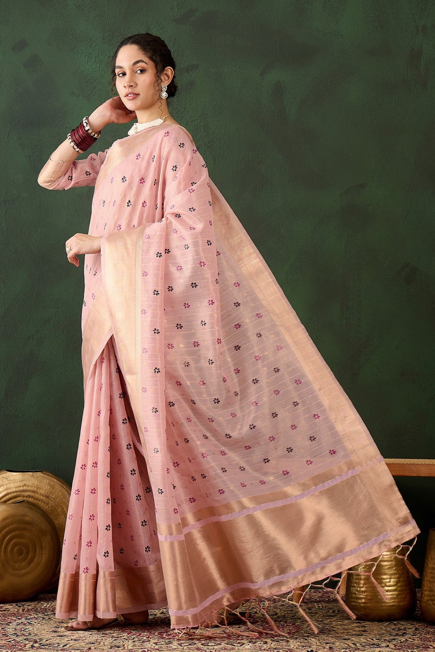 Buy MySilkLove Cupid Pink Woven  Organza Saree Online