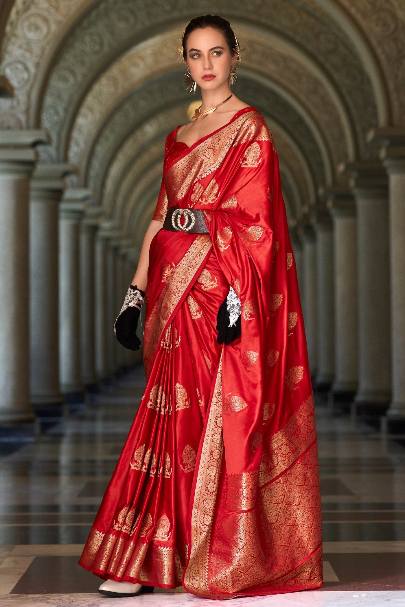 Buy MySilkLove Chilli Red Handloom Satin Silk Saree Online