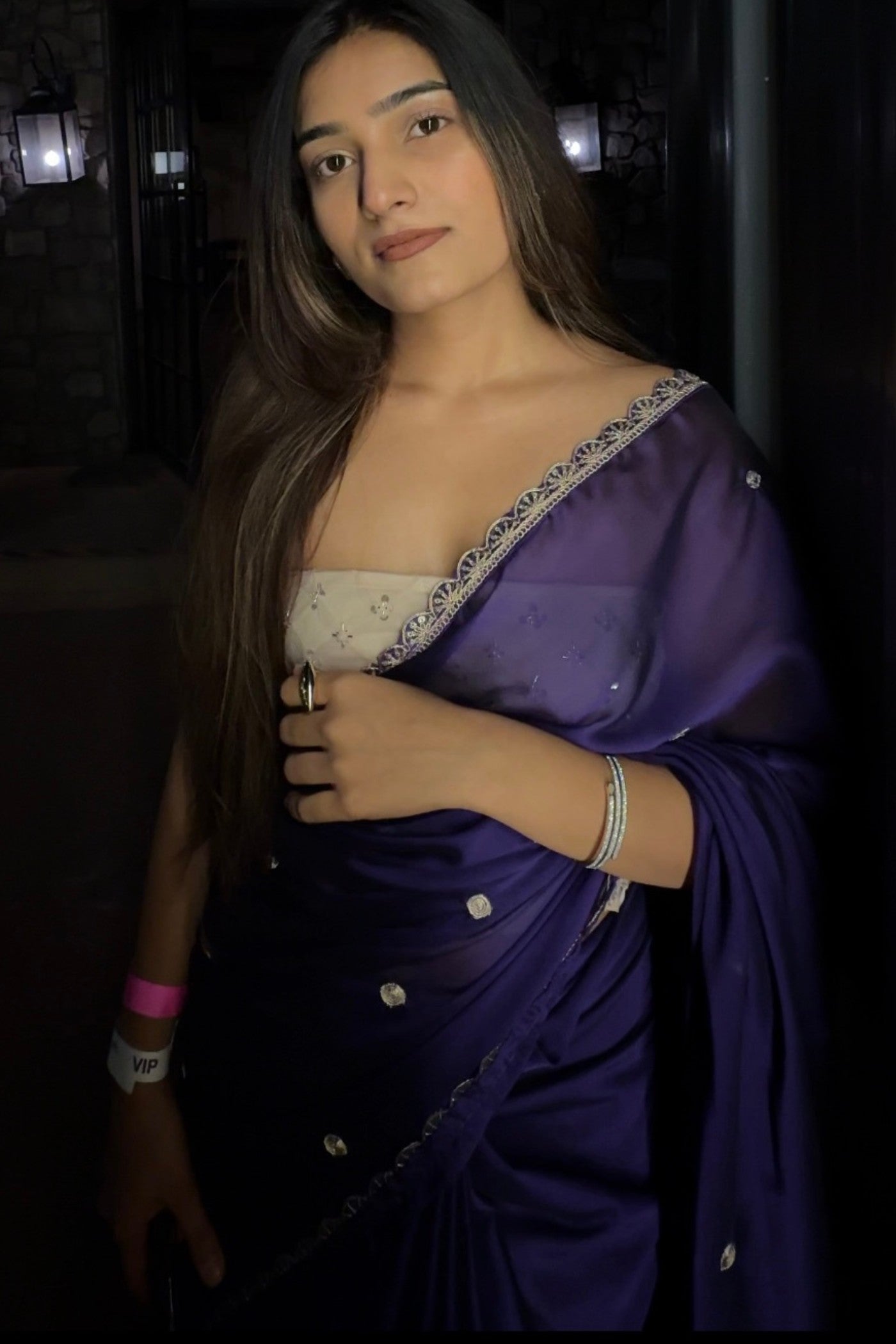 Buy MySilkLove Fig Royale Purple Georgette Partywear Saree Online