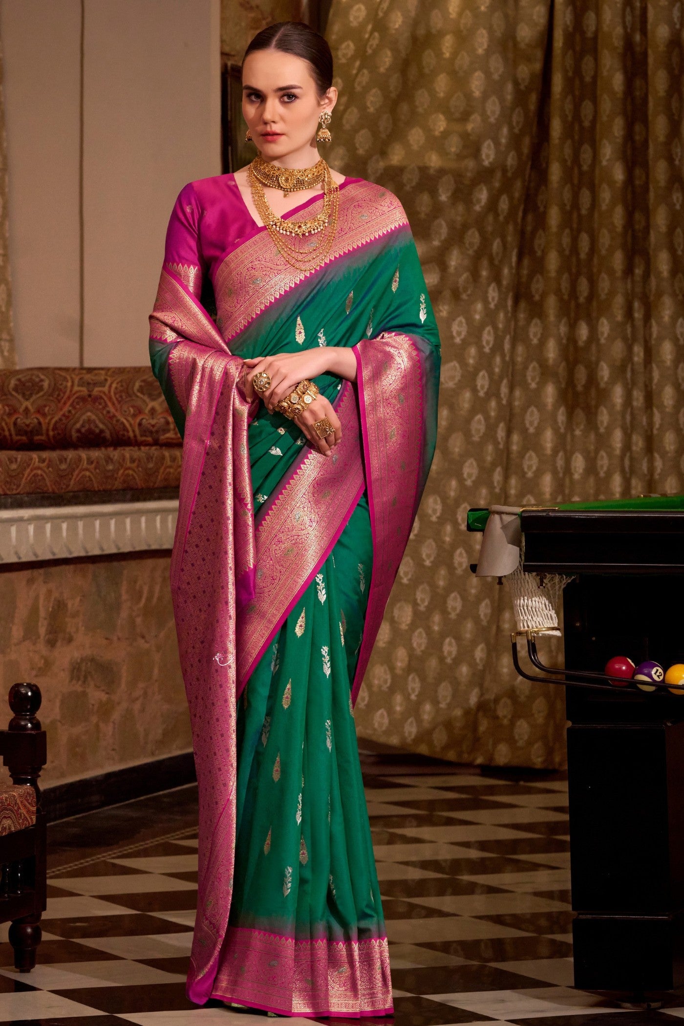 Buy MySilkLove Jungle Green Woven Banarsi Saree Online