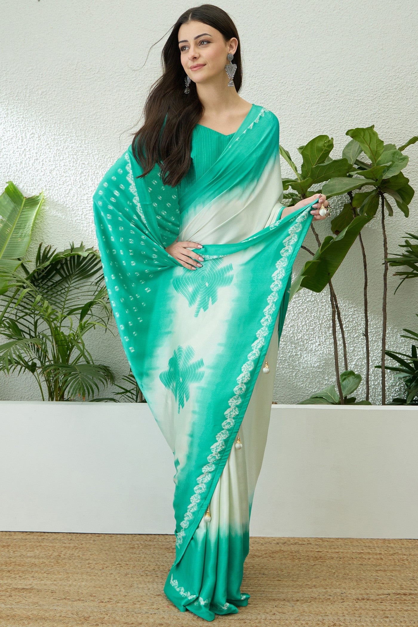 Buy MySilkLove Pearl White and Blue Printed Satin Crepe Silk Saree Online