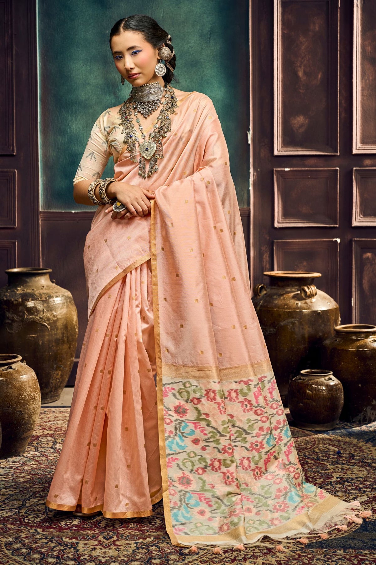 Buy MySilkLove Plum Rose Peach Handloom Silk Saree Online