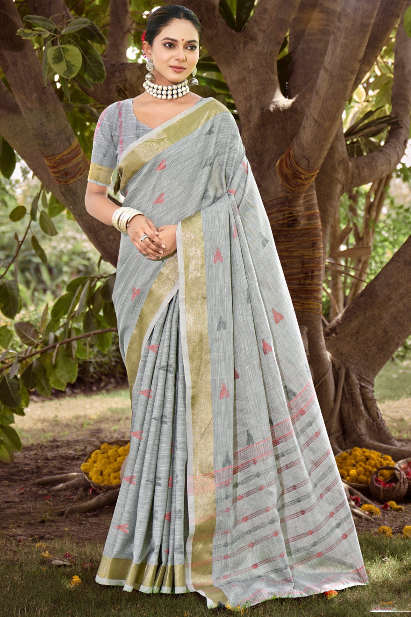 Buy MySilkLove Delta Grey Cotton Silk Saree Online