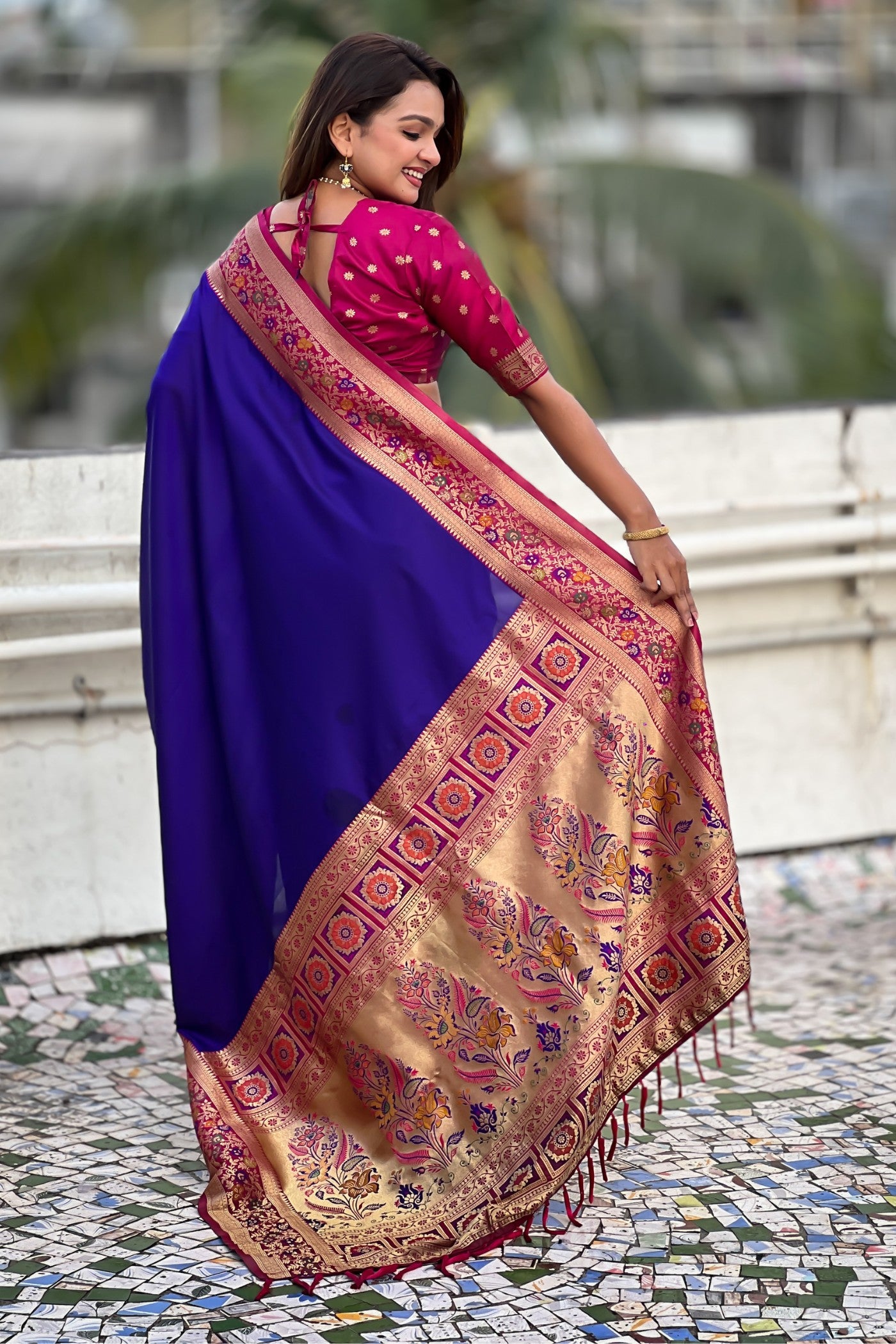 Buy MySilkLove Zodiac Blue Zari Woven Paithani Saree Online