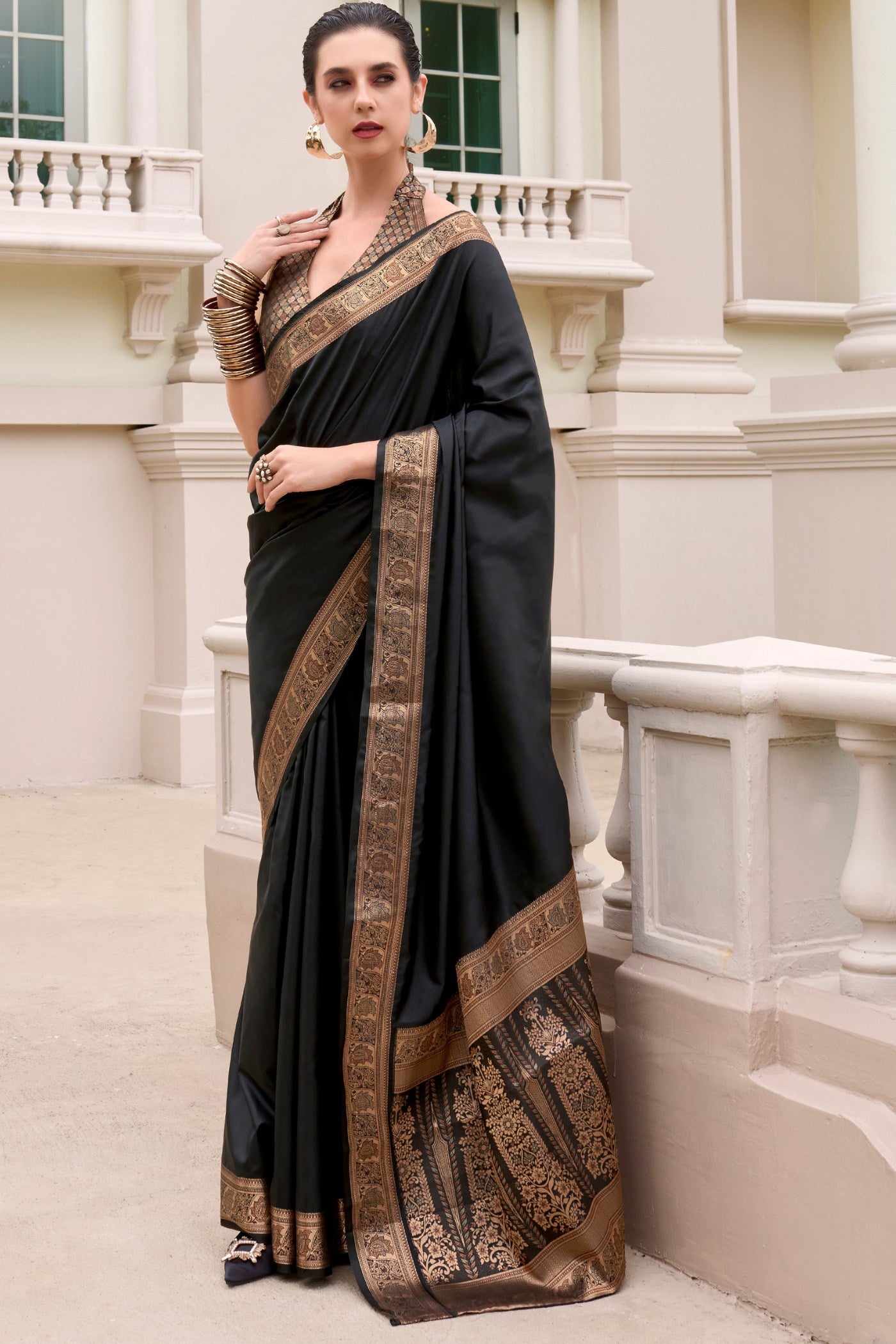 Buy MySilkLove Kobra Black Purple Banarasi Handloom Saree Online