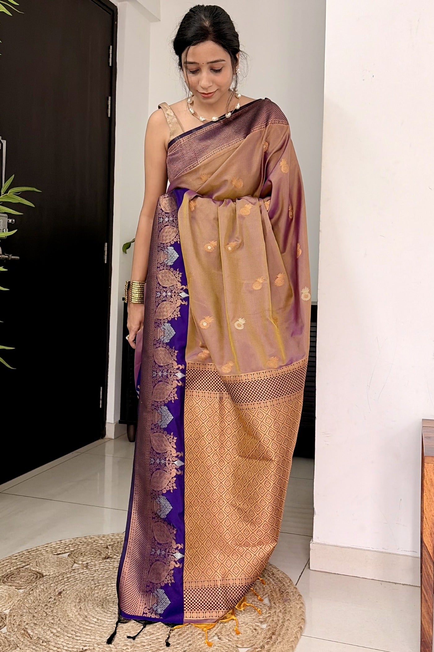 Buy MySilkLove Cosmic Purple Woven Banarasi Saree Online