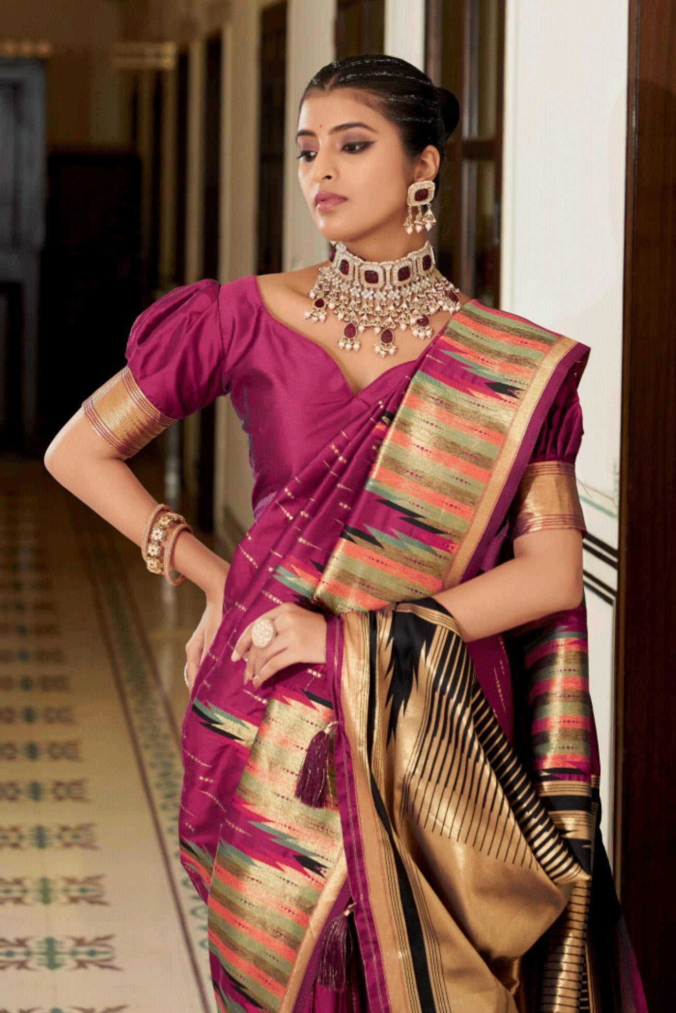 Buy MySilkLove Night Shadz Purple Woven Tussar Silk Saree Online