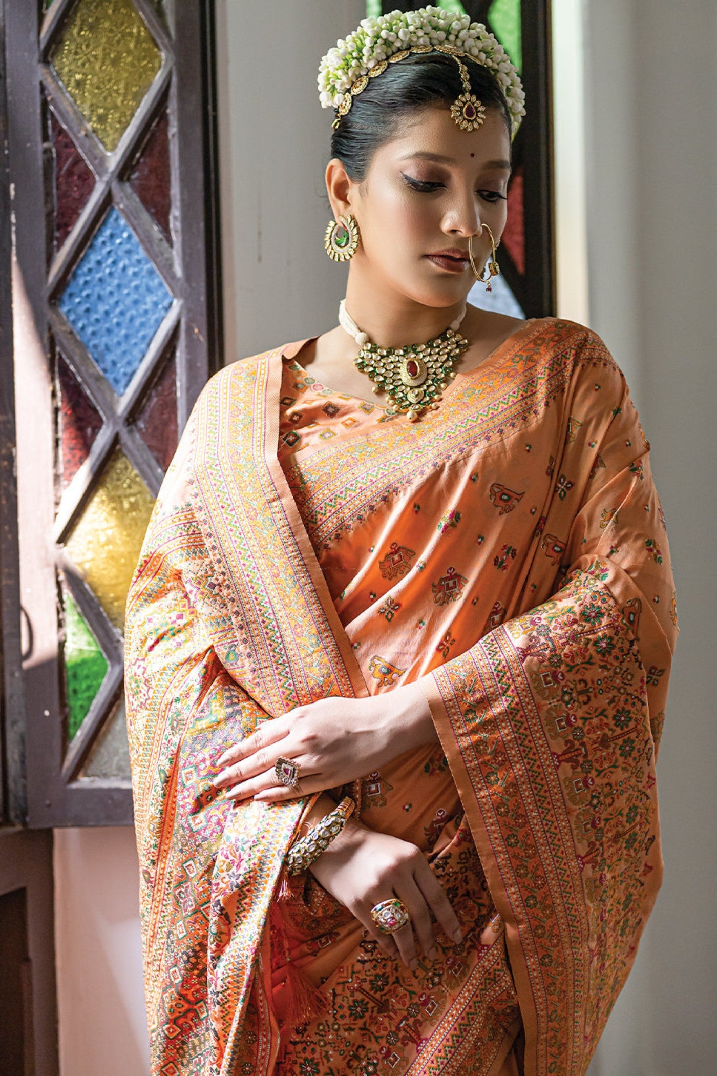 Buy MySilkLove Neon Orange Kashmiri Handloom Woven Silk Saree Online