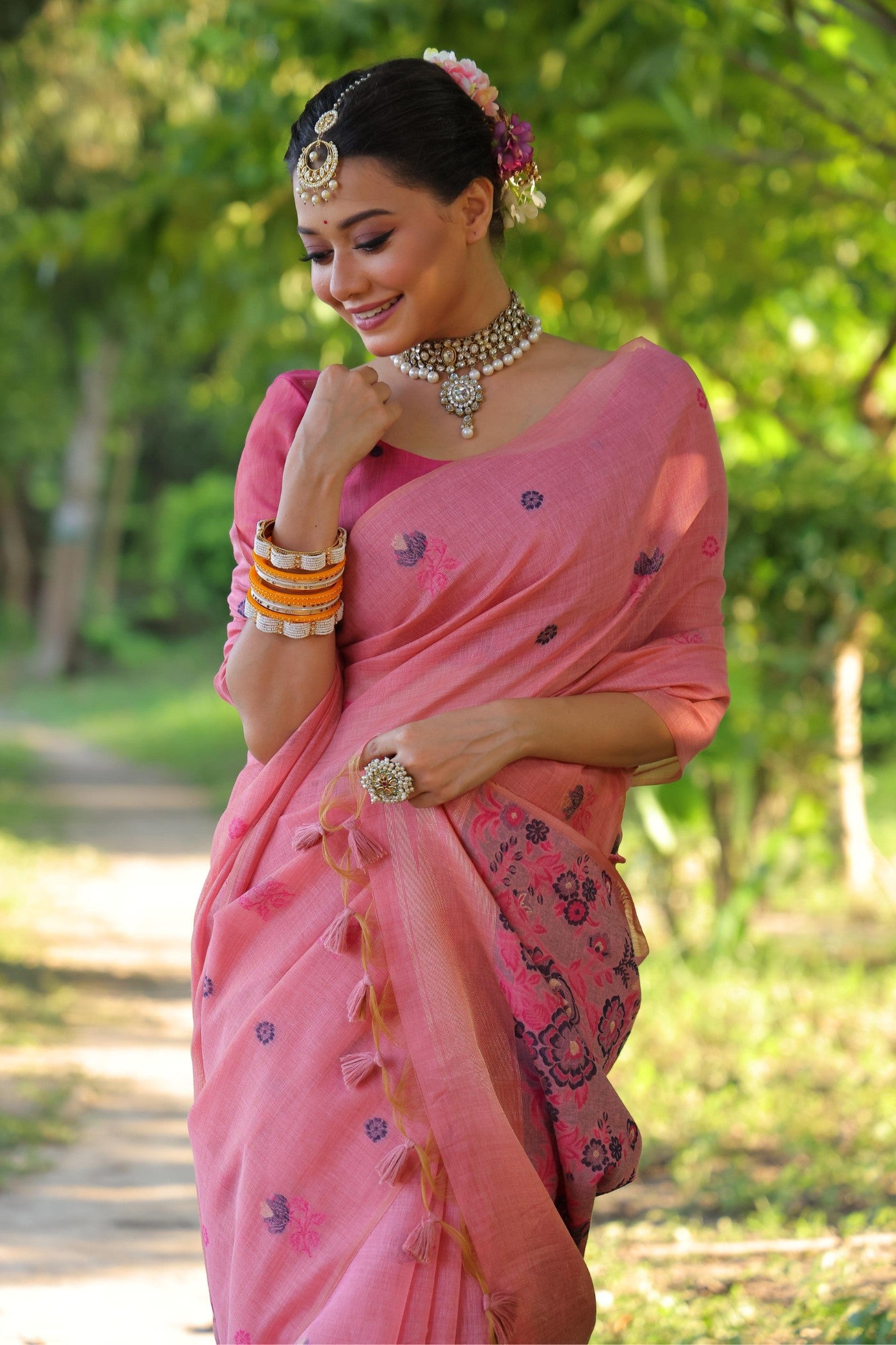 MySilkLove Rich Pink Muga Cotton Saree