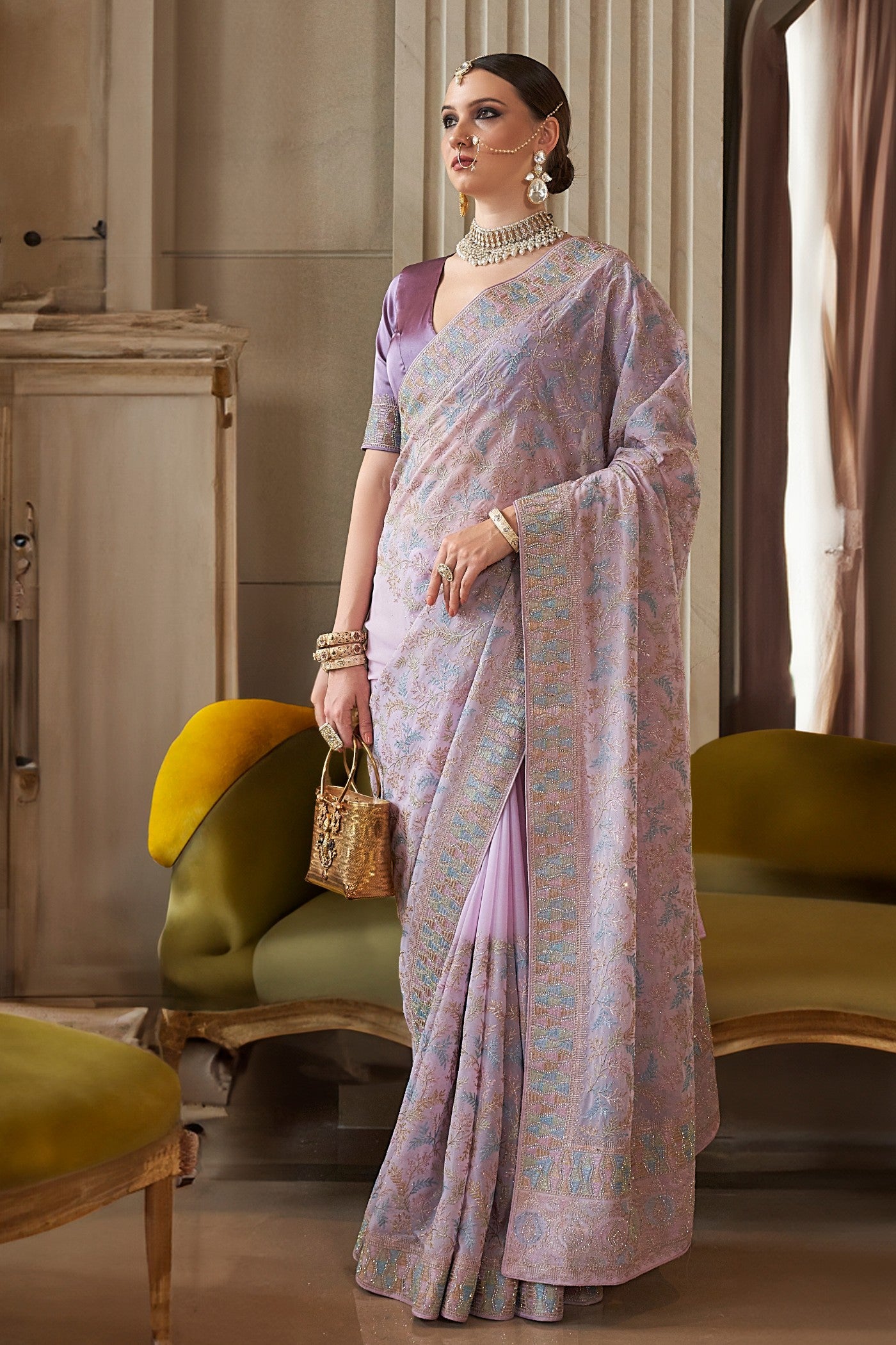 Buy MySilkLove Del Rio Purple Tissue Designer Saree Online