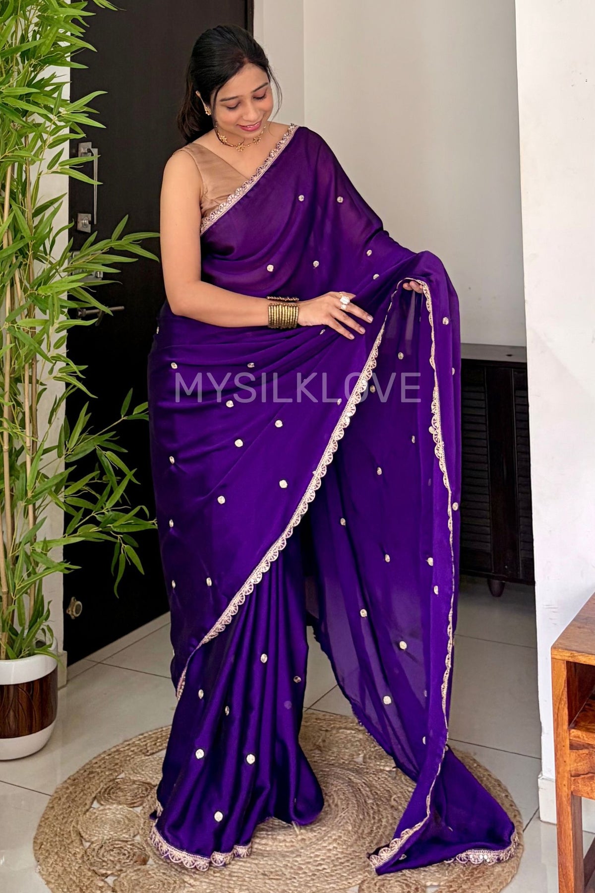 Buy MySilkLove Deep Purple Georgette Partywear Saree Online