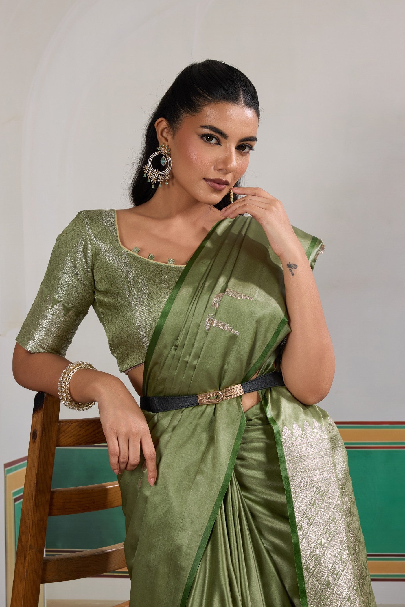 Buy MySilkLove Artichoke Green Handloom Satin Soft Silk Saree Online