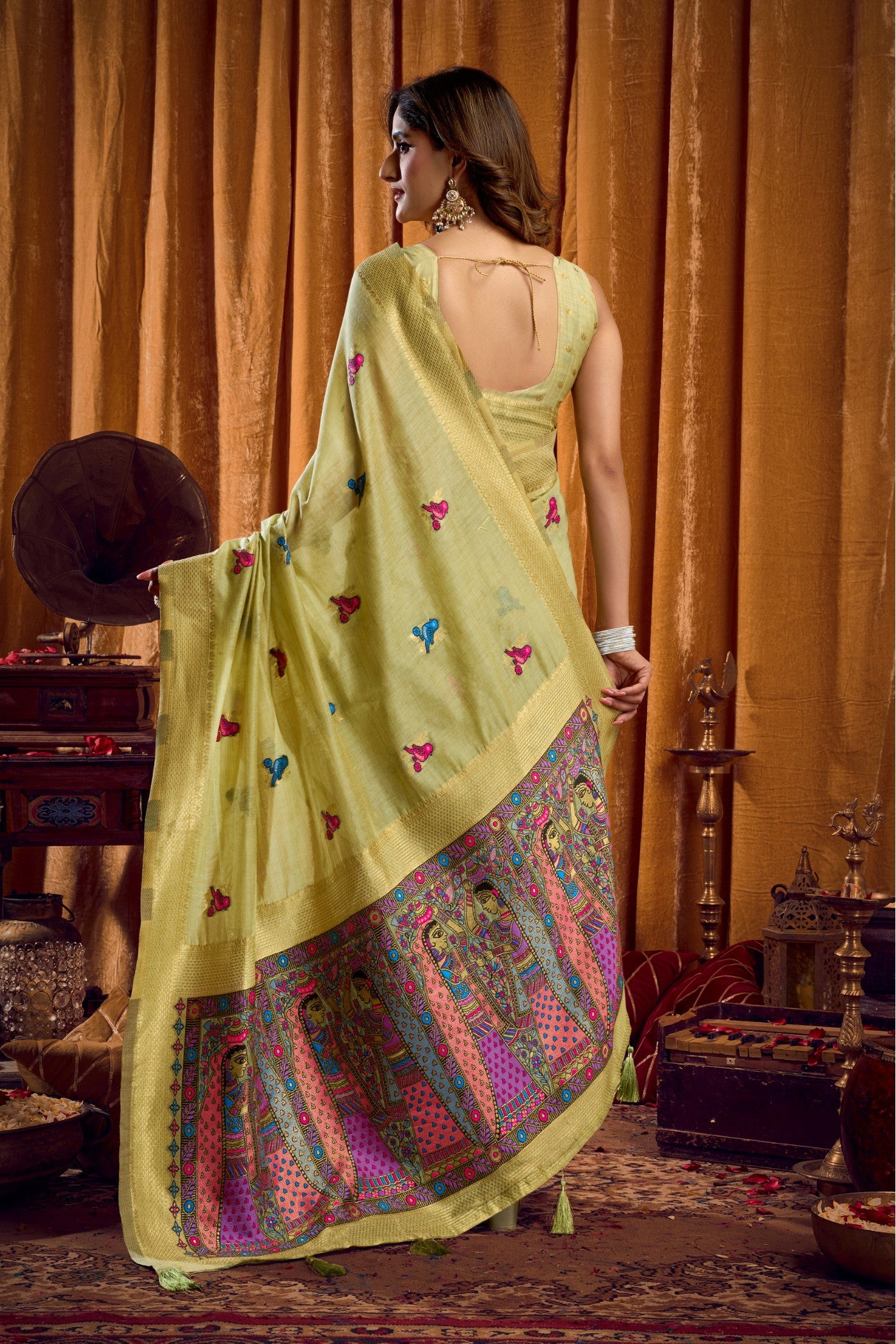 Buy MySilkLove Pista Green Woven Cotton Saree Online