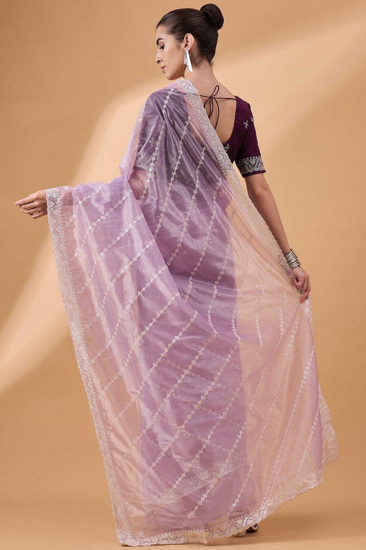 Buy MySilkLove Mountbatten Purple Organza Partywear Saree Online