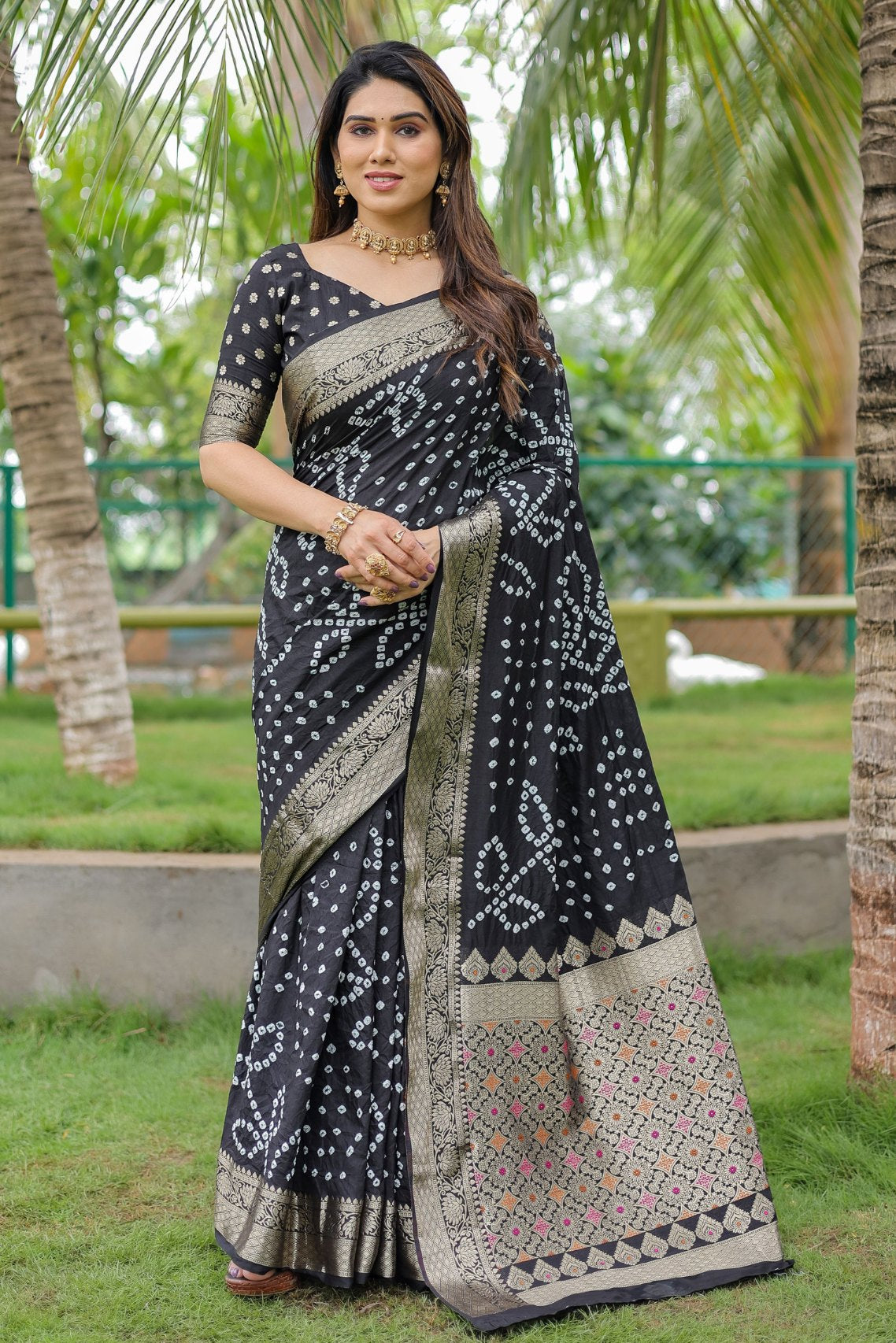 Buy MySilkLove Tuna Black Woven Bandhani Dola Silk Saree Online