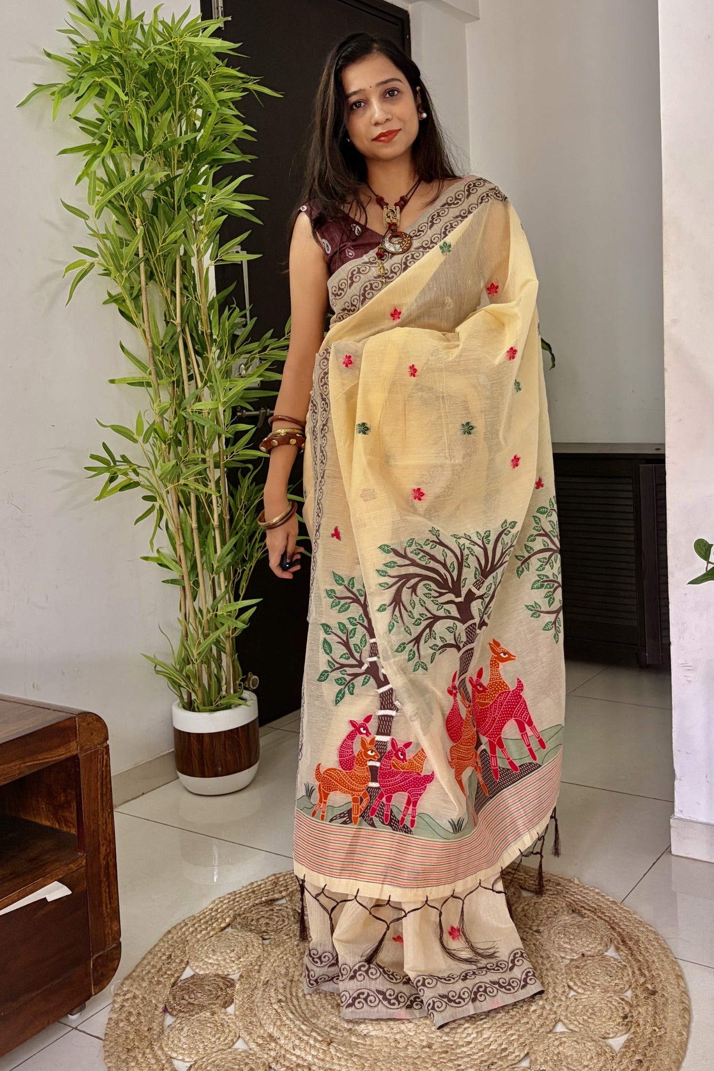 Buy MySilkLove Brandy Handloom Muga Cotton Saree Online