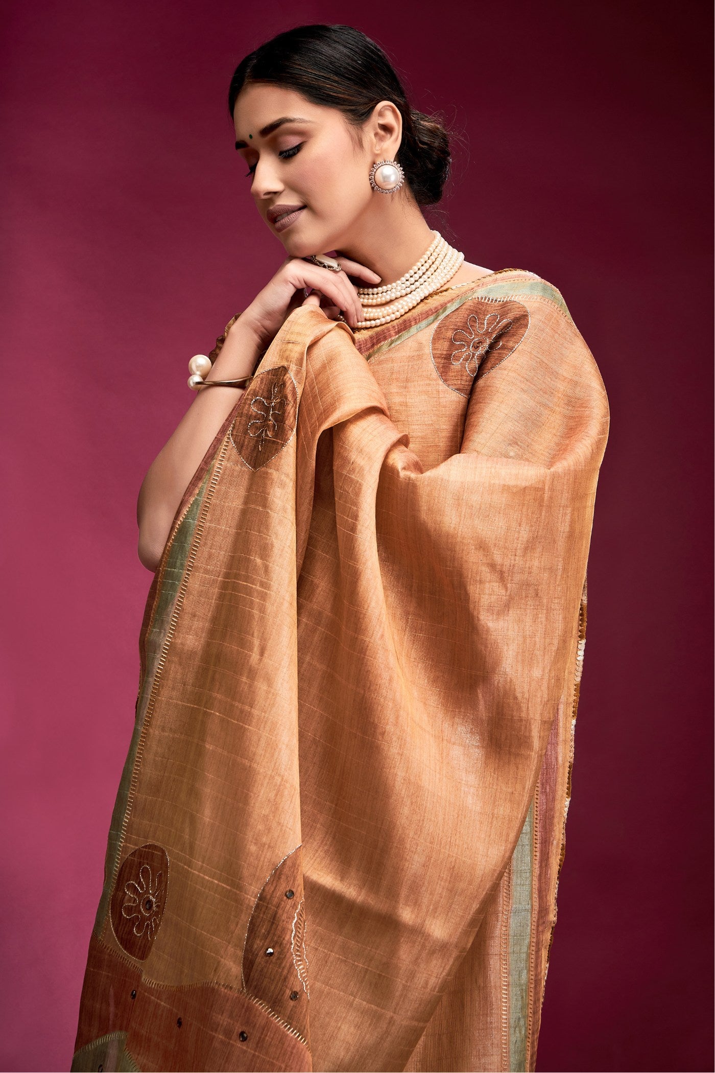 MySilkLove Plum Peach Woven Tussar Silk Saree