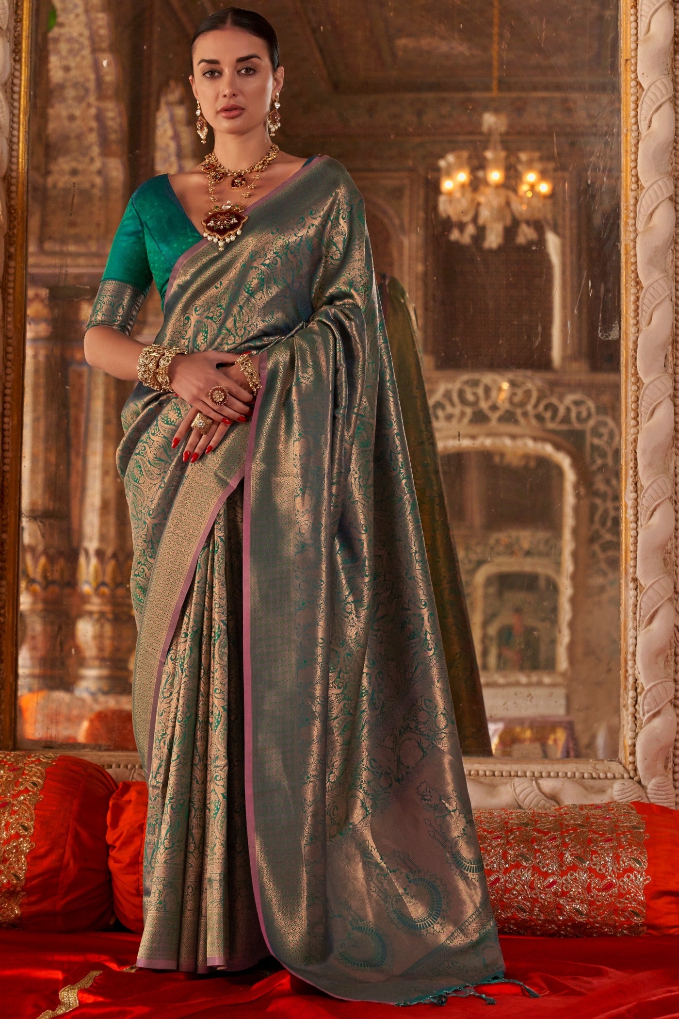 Buy MySilkLove Paris Green Handloom Kanjivaram Saree Online