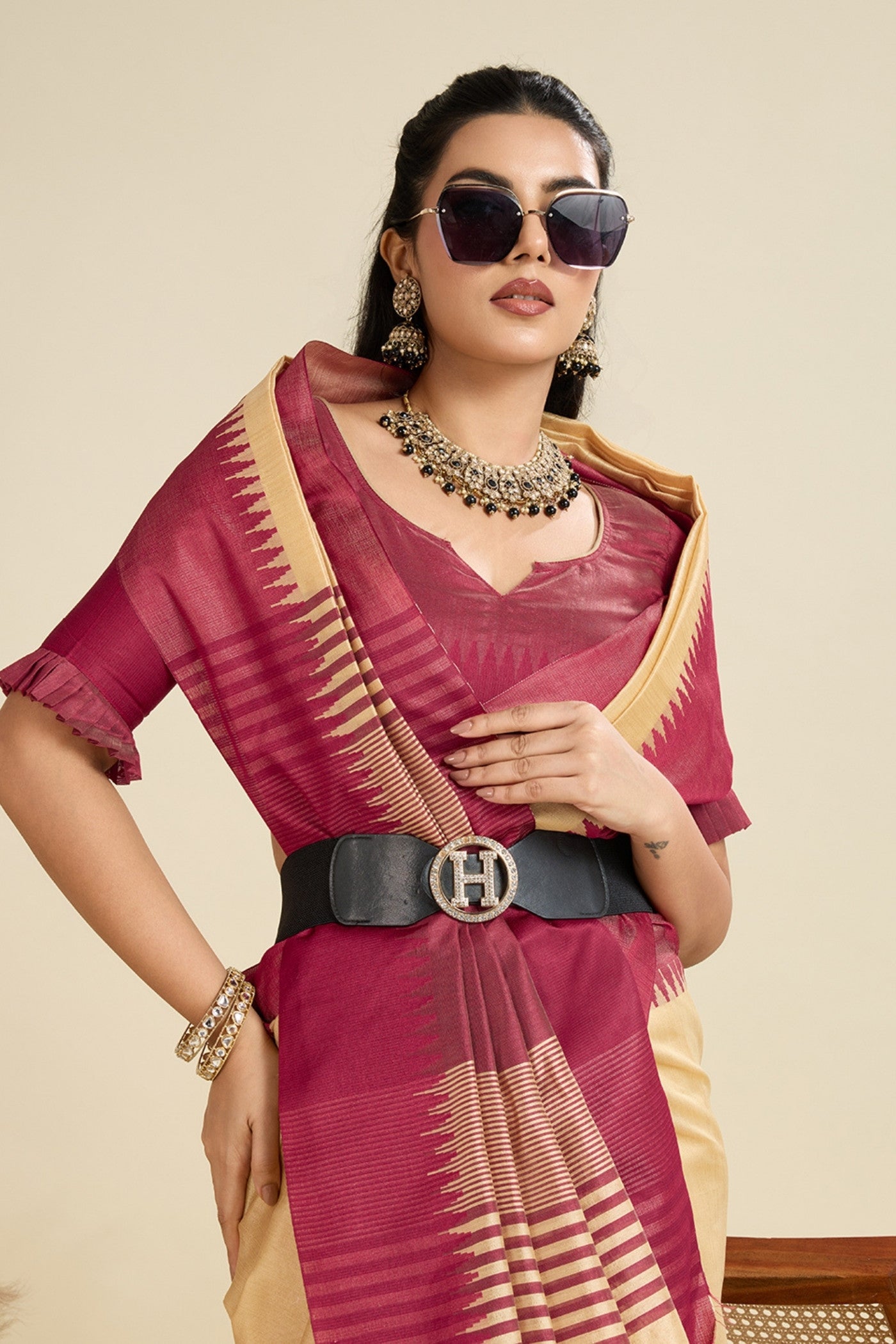 MySilkLove Vanilla Cream Woven Raw Silk Saree