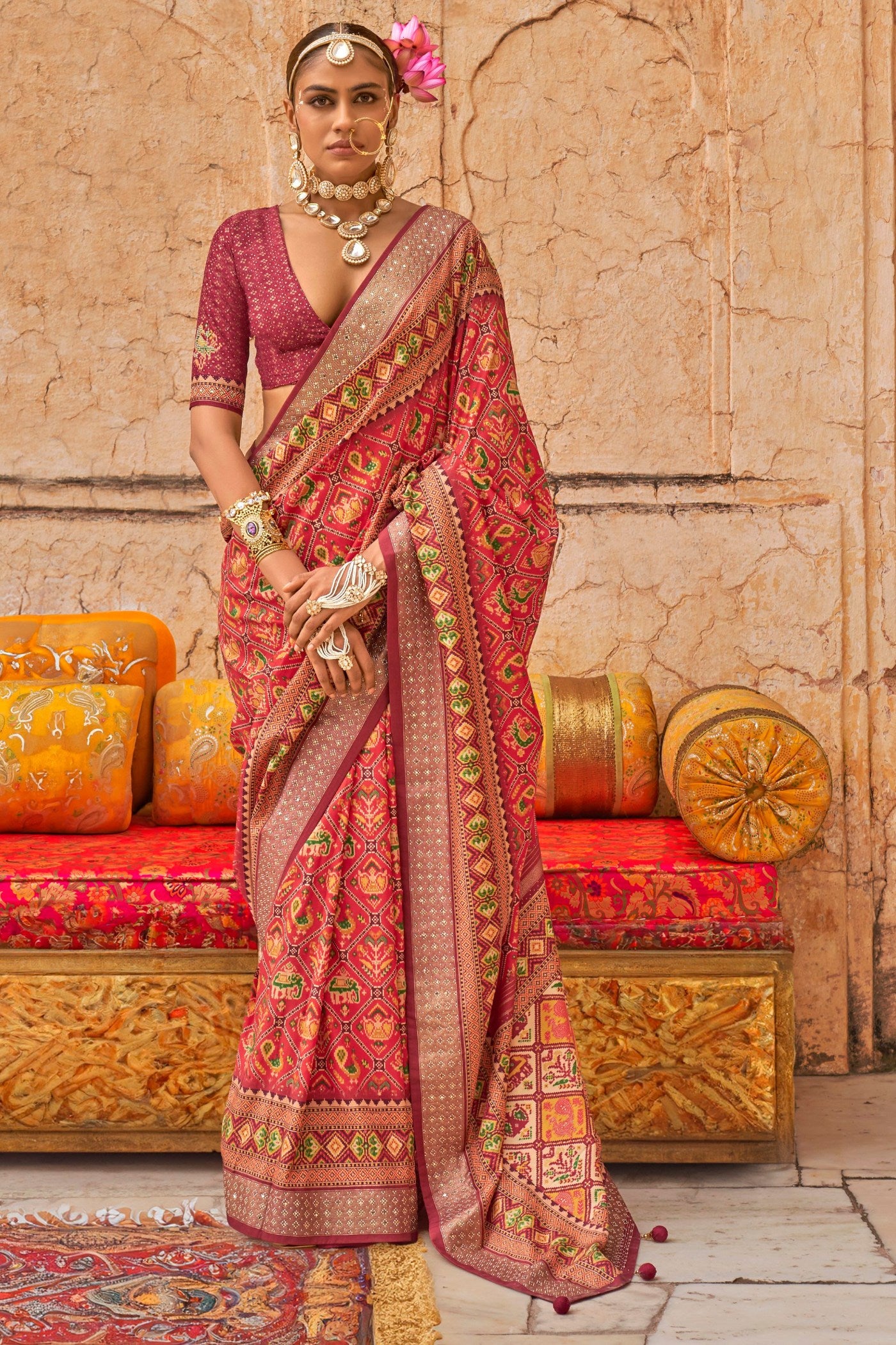 Buy MySilkLove Yam Orange Printed Patola Saree Online