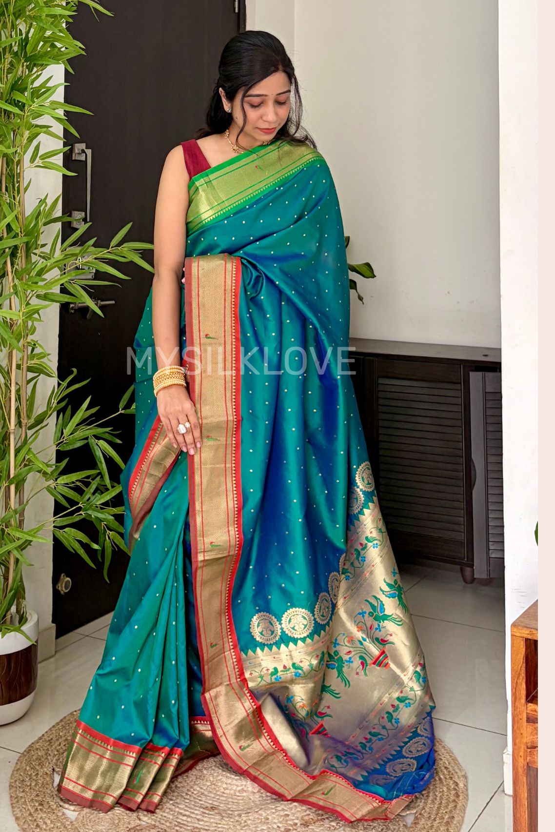 Buy MySilkLove Peacock Green Woven Paithani Saree Online