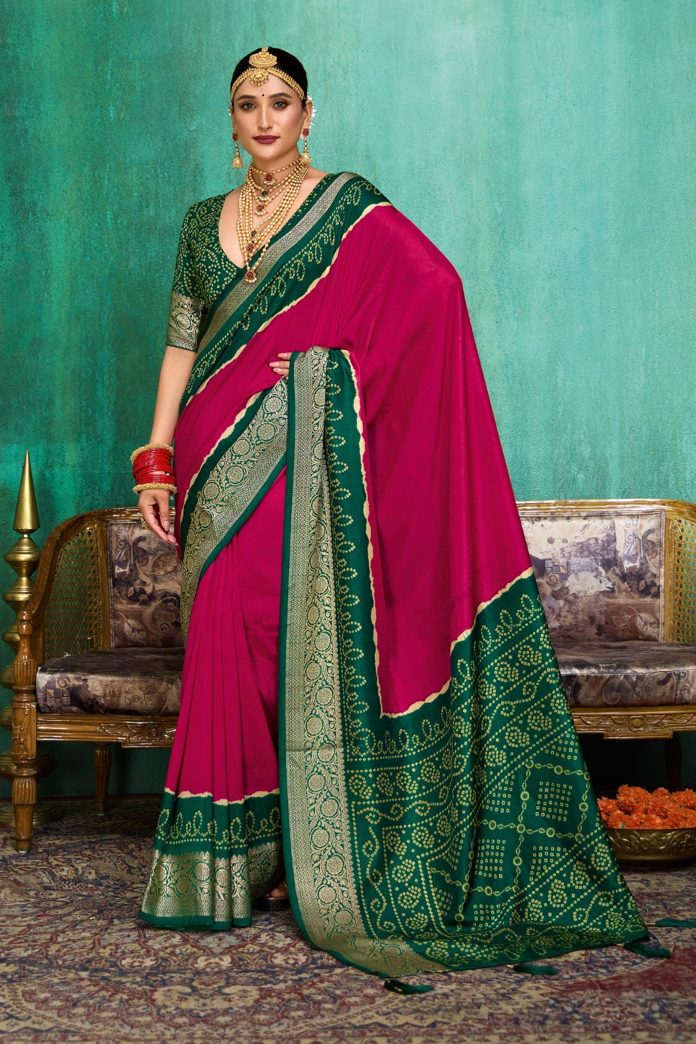 Buy MySilkLove Fairy Tale Pink Tussar Bandhani Silk Saree Online