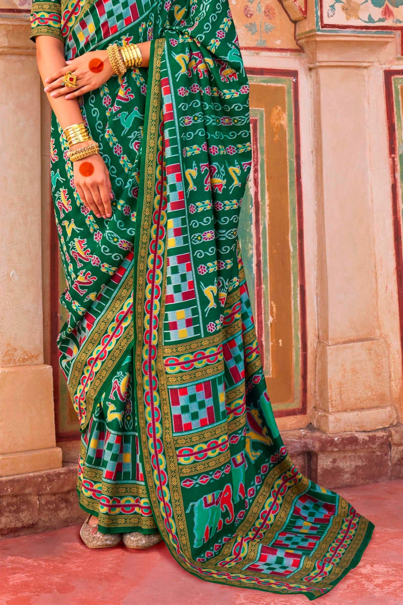 Buy MySilkLove Sea Green Printed Patola Saree Online