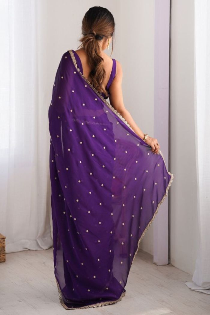 Buy MySilkLove Tyrian Purple Georgette Partywear Saree Online
