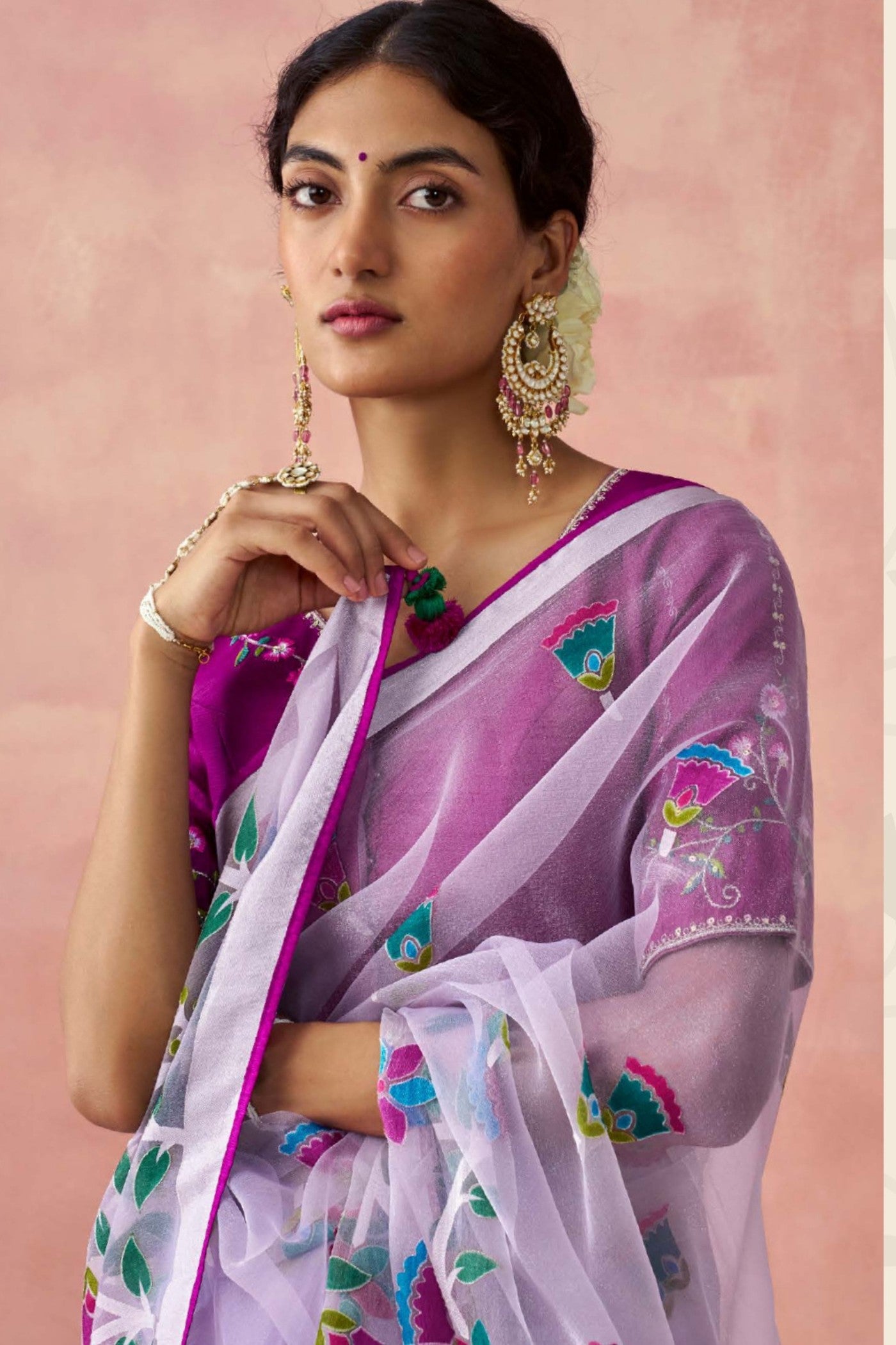 Buy MySilkLove Mulled Wine Purple Brasso Organza Printed Saree Online