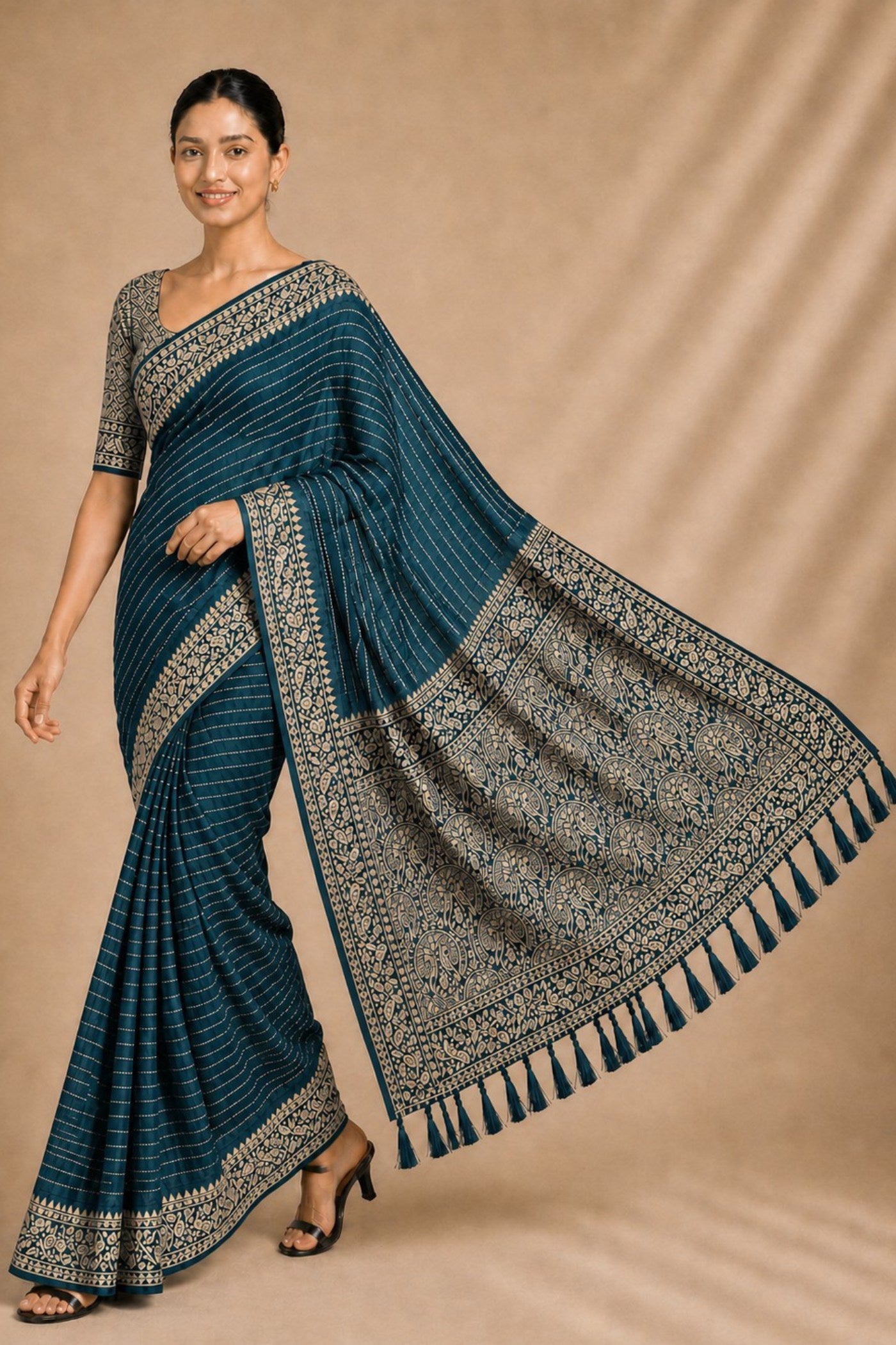 Buy MySilkLove Ocean Blue Woven Chiffon Saree Online